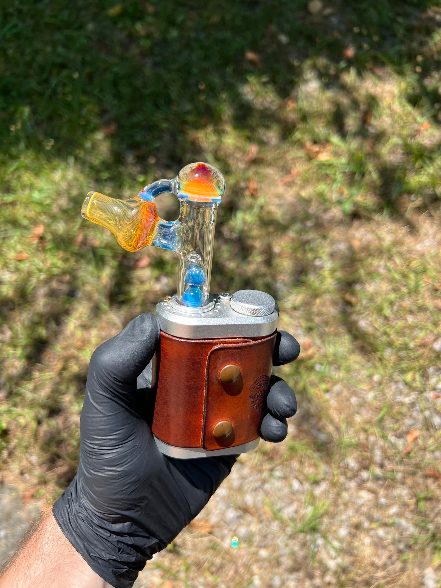 Tinymight Glass 3 Marble Stem implosion- Silver fume/ Marina