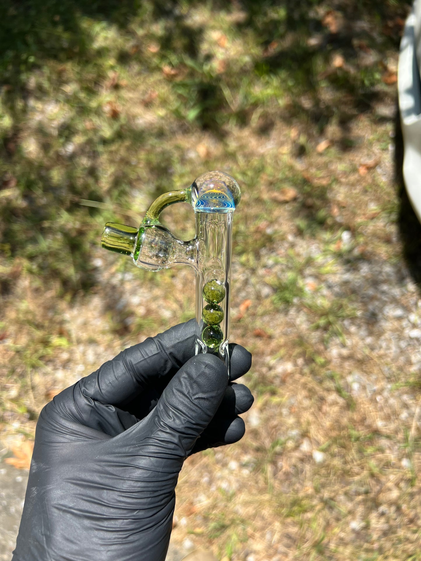Tinymight Glass 3 Marble Stem implosion- Silver fume/ Absinthe #3