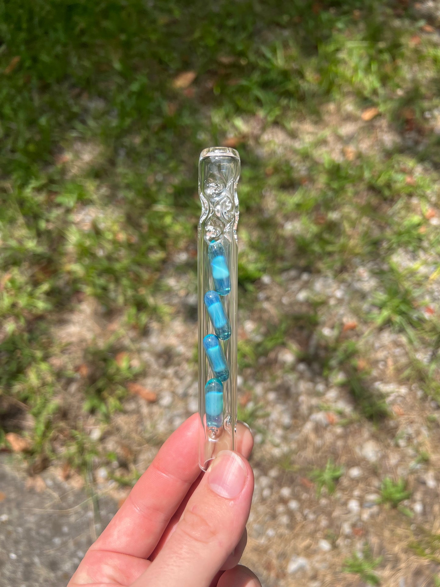 Tinymight Glass 4 Terp Pill Stem w/ dimpled mouthpiece - Marina #2