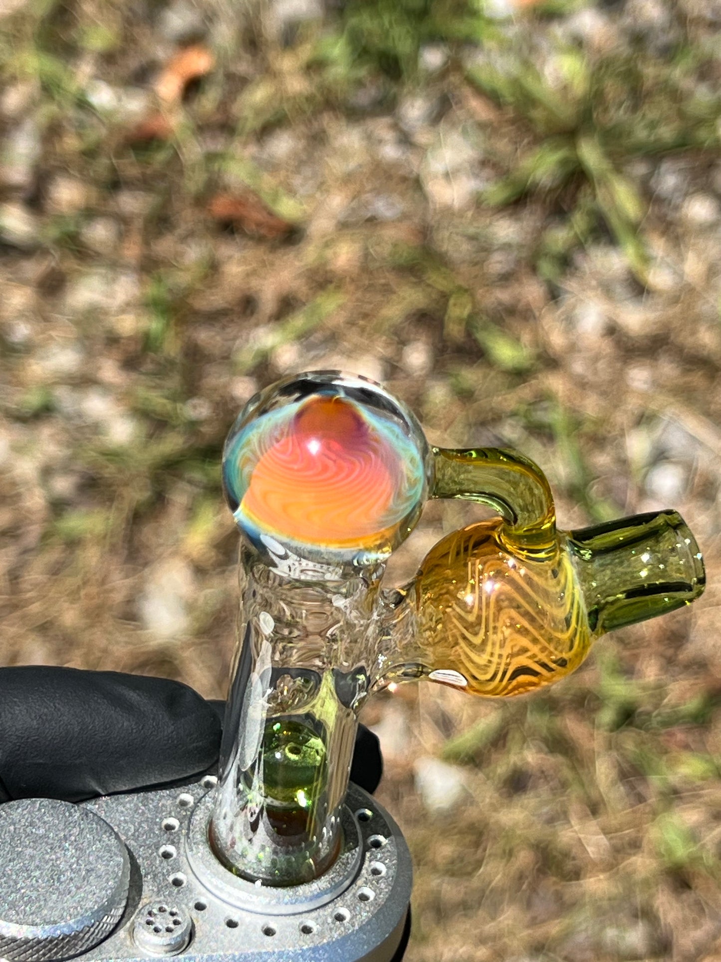 Tinymight Glass 3 Marble Stem implosion- Silver fume/ Absinthe #1