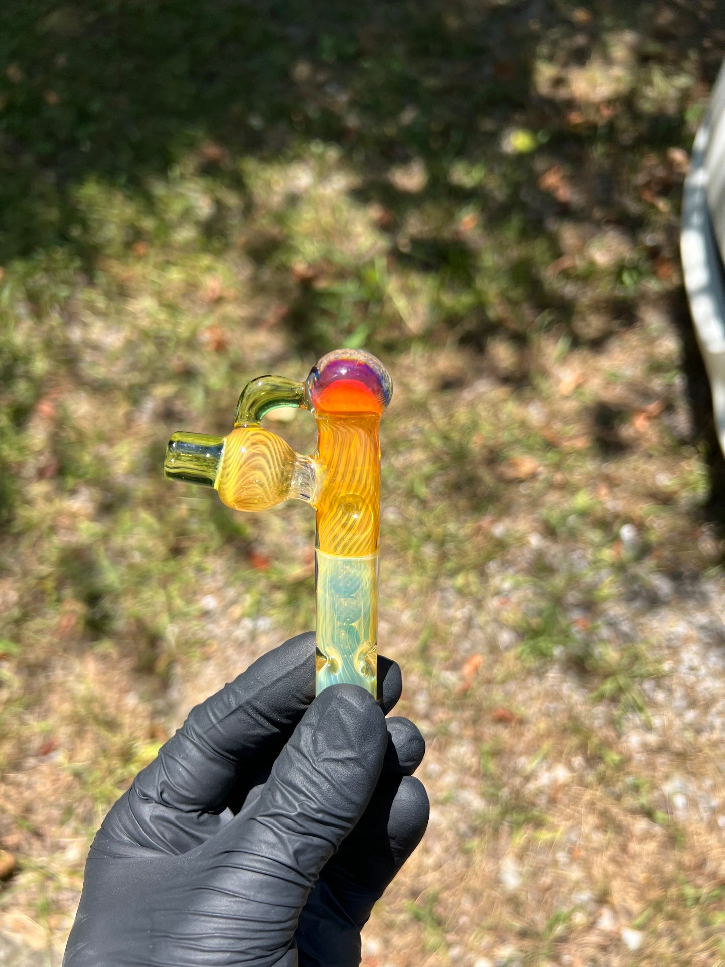 Tinymight Glass 5 Marble Stem Full Color implosion- Silver fume/ Absinthe