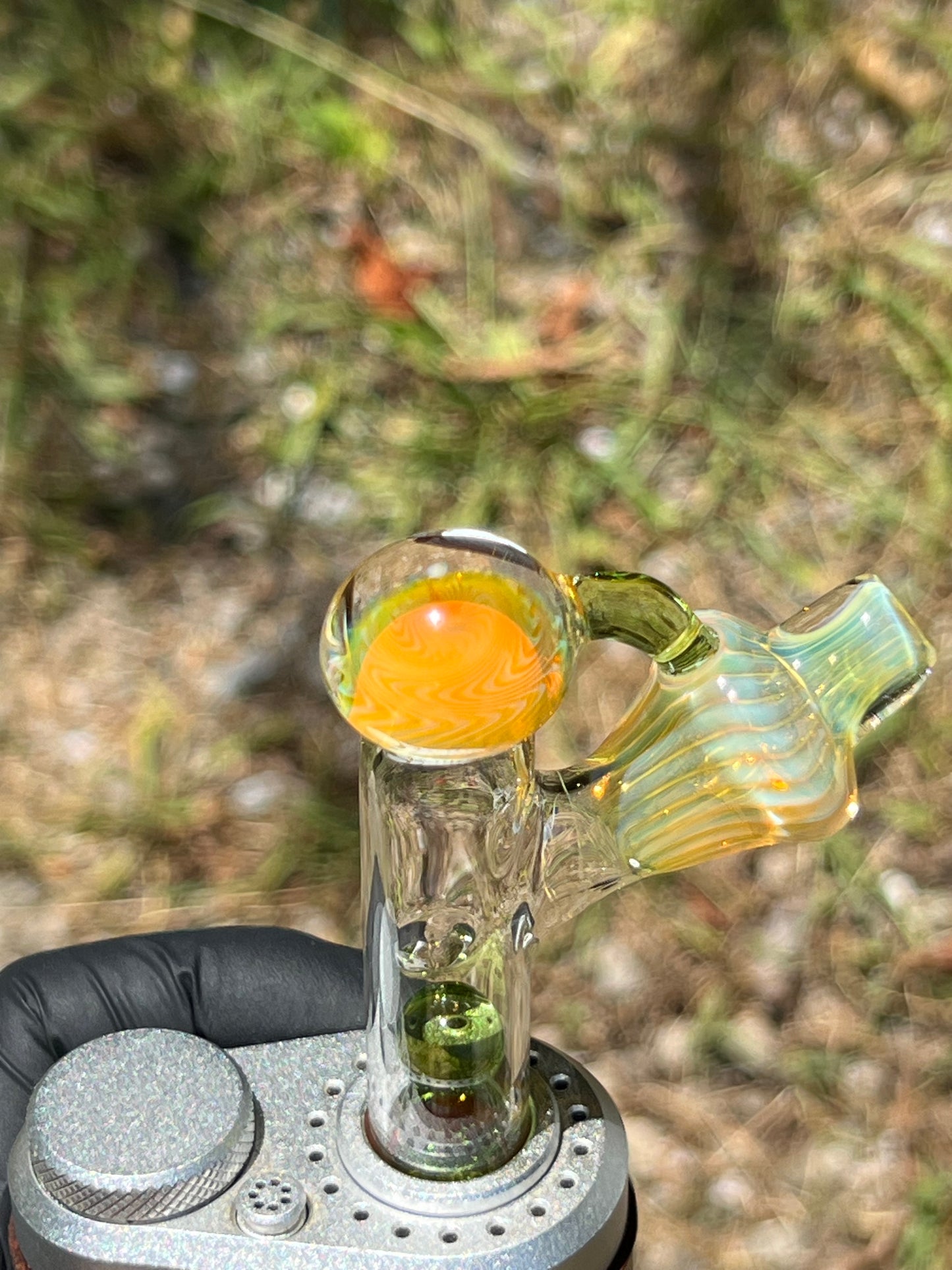 Tinymight Glass 3 Marble Stem implosion- Silver fume/ Absinthe #2