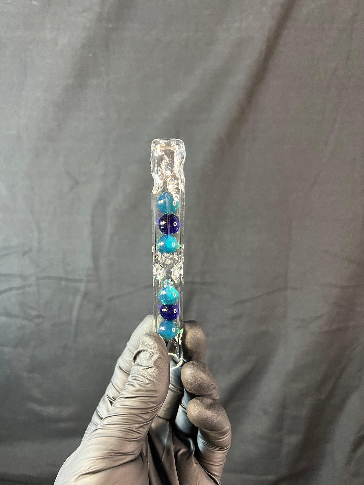 Tinymight Glass 6 Marble Stem w/dimpled mouthpiece - Cobalt/ blue waves opal