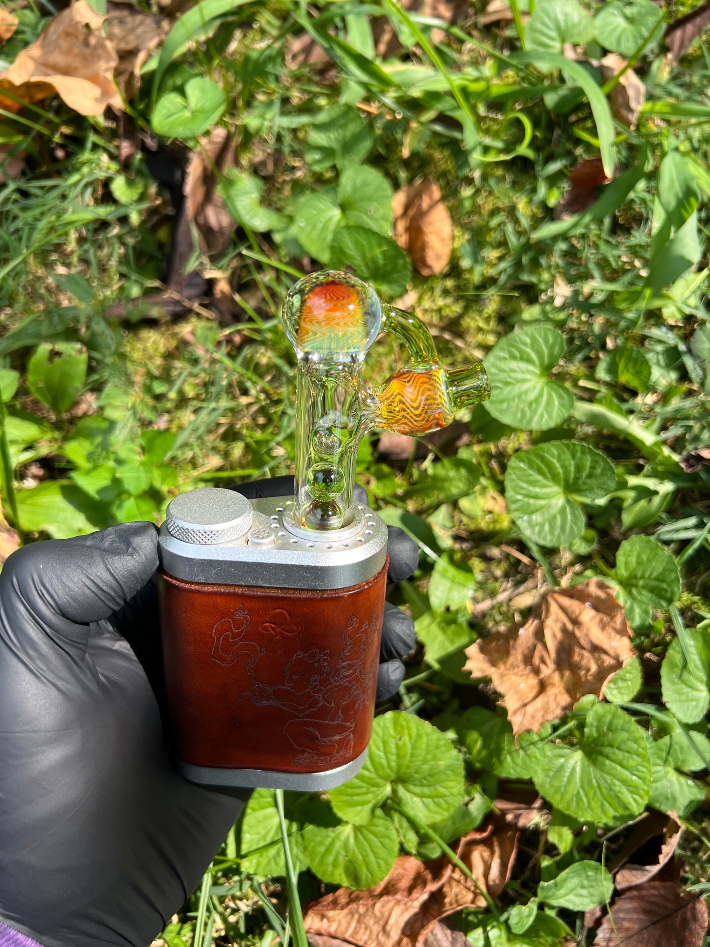Tinymight Glass 3 Marble Stem implosion- Silver fume/ Absinthe #1