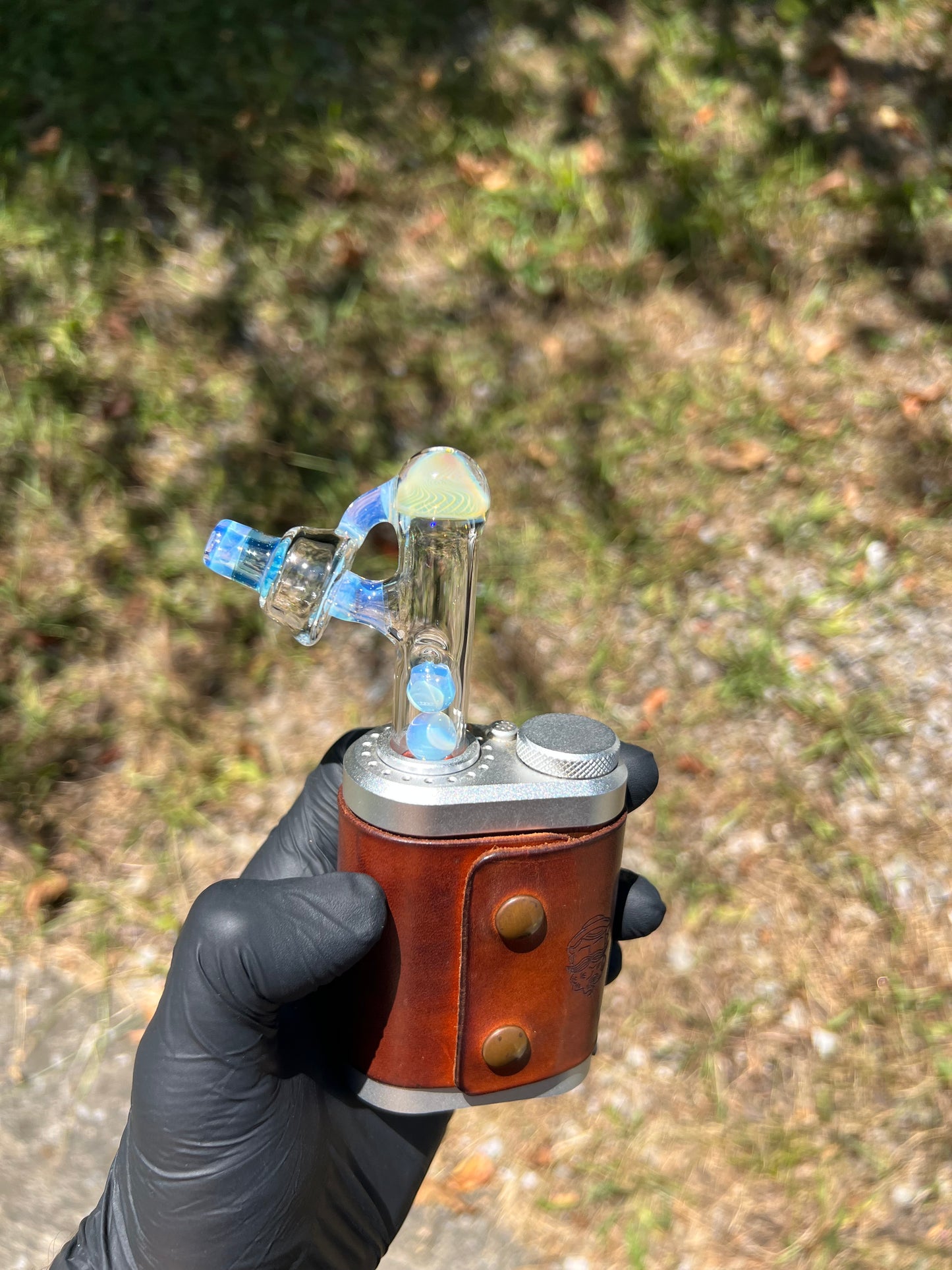 Tinymight Glass 3 Marble Stem implosion- Silver fume/Marina/ Ghost #2