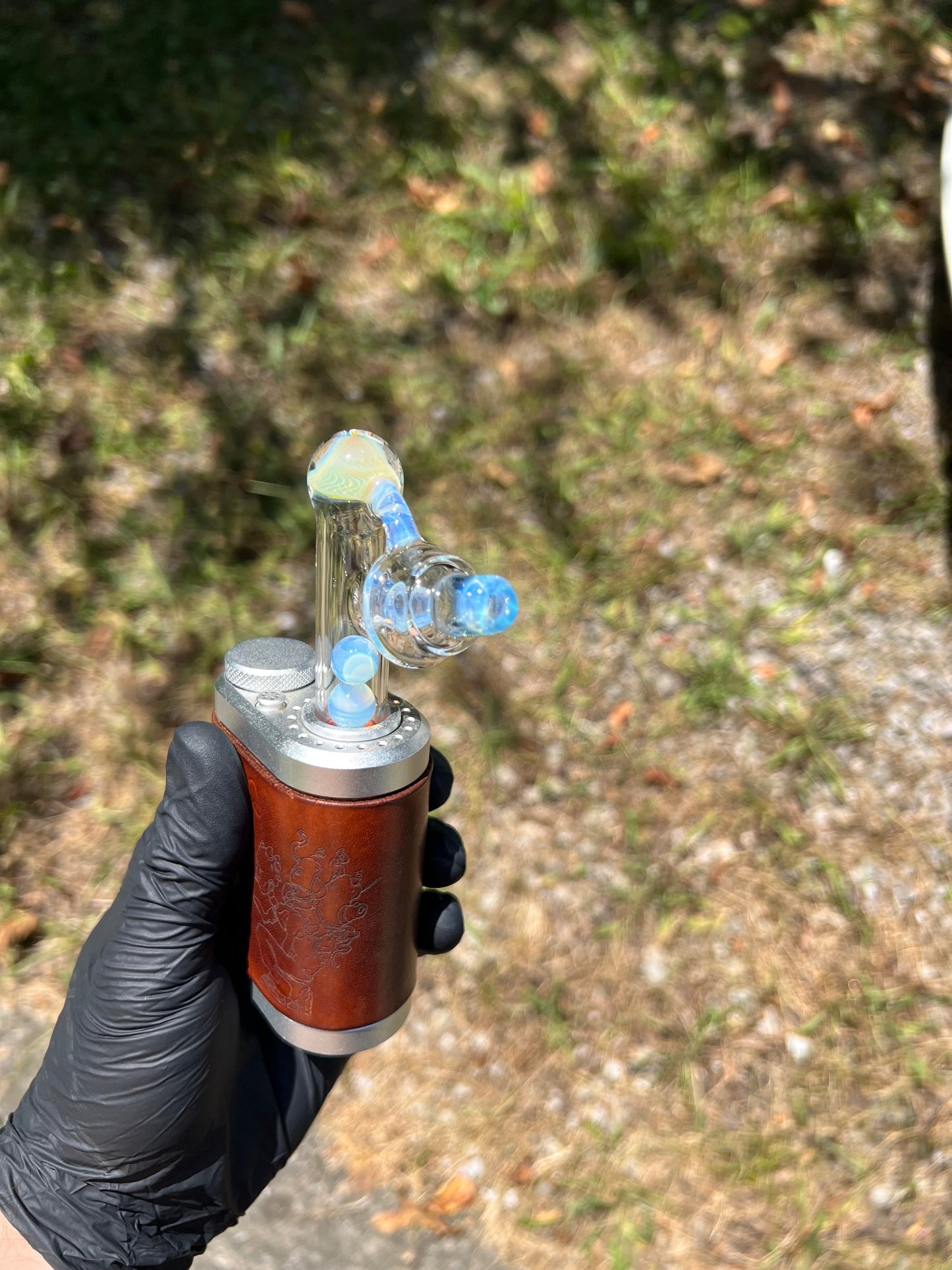 Tinymight Glass 3 Marble Stem implosion- Silver fume/Marina/ Ghost #2