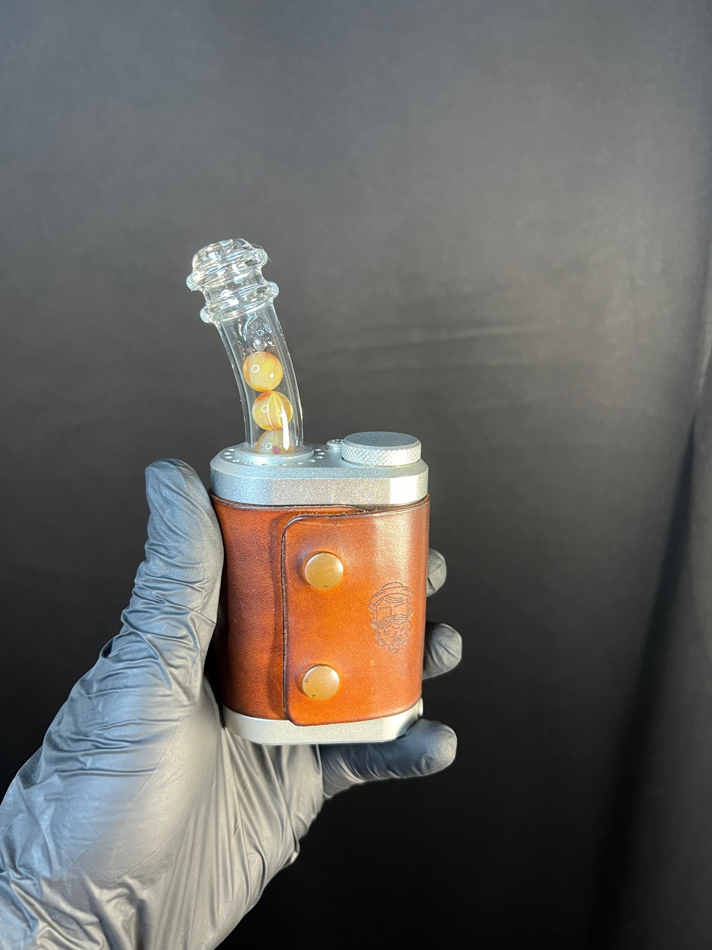 Tinymight Glass 4 Marble Stem w/Blown mouthpiece - yellow Elvis/ peach