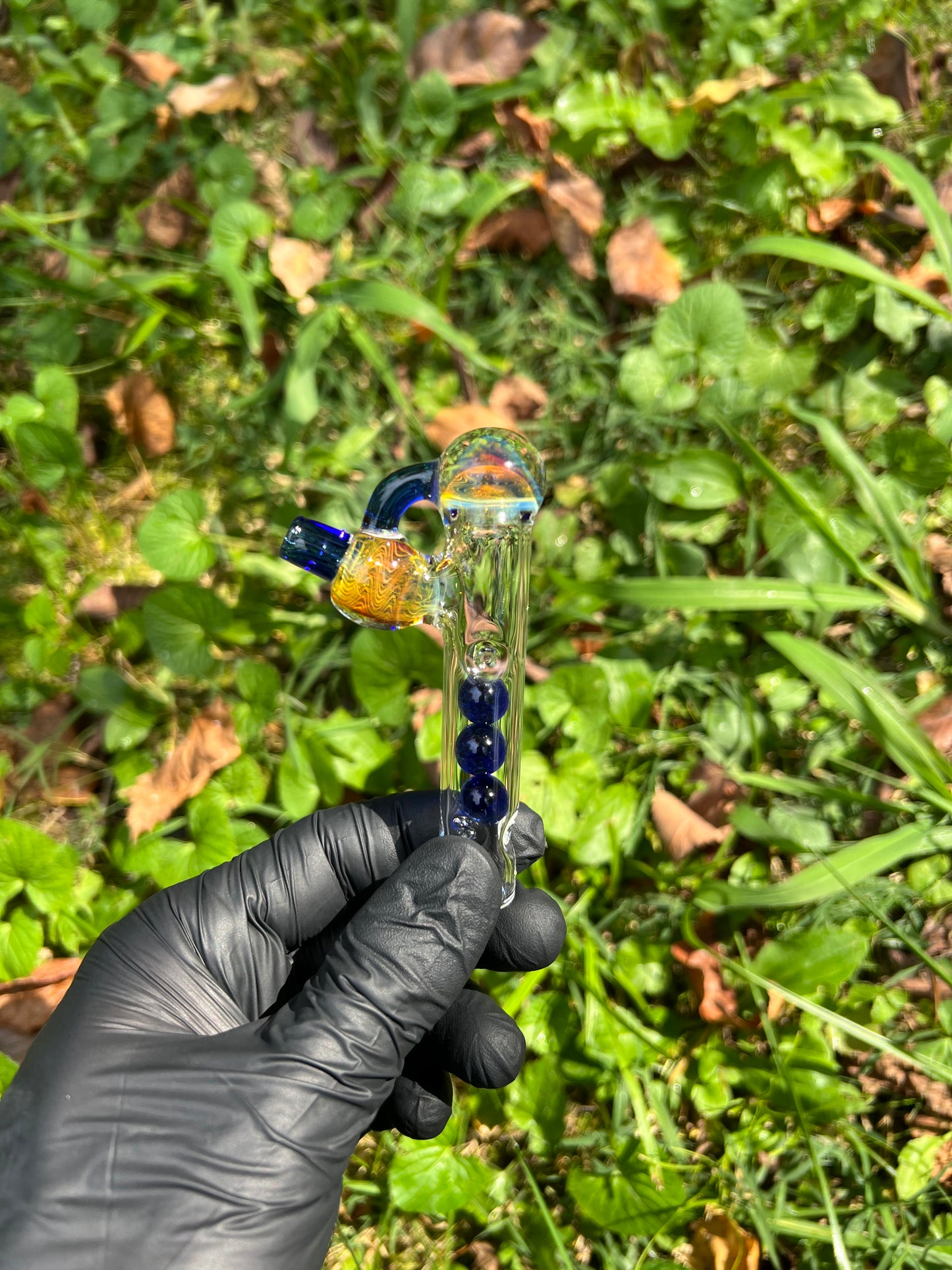 Tinymight Glass 3 Marble Stem implosion- Silver fume/ Cobalt #1