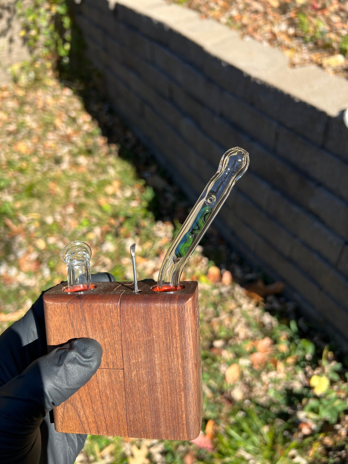 Sticky Brick Runt/ Jr Glass 2 terp pill stem - Multi-Green Cane