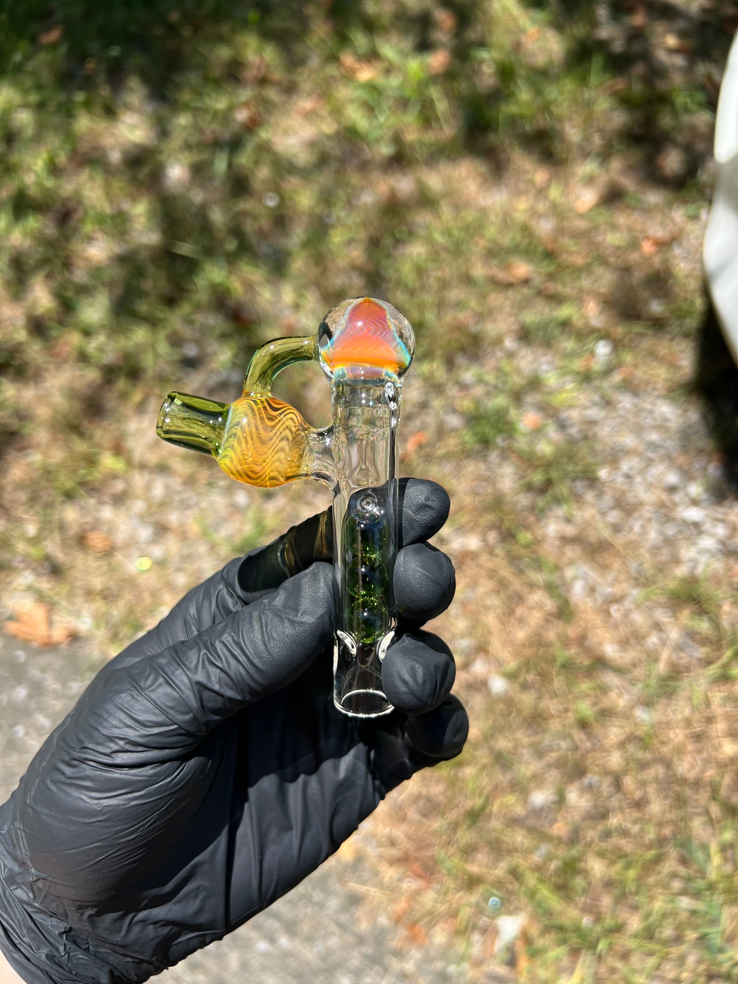 Tinymight Glass 3 Marble Stem implosion- Silver fume/ Absinthe #1
