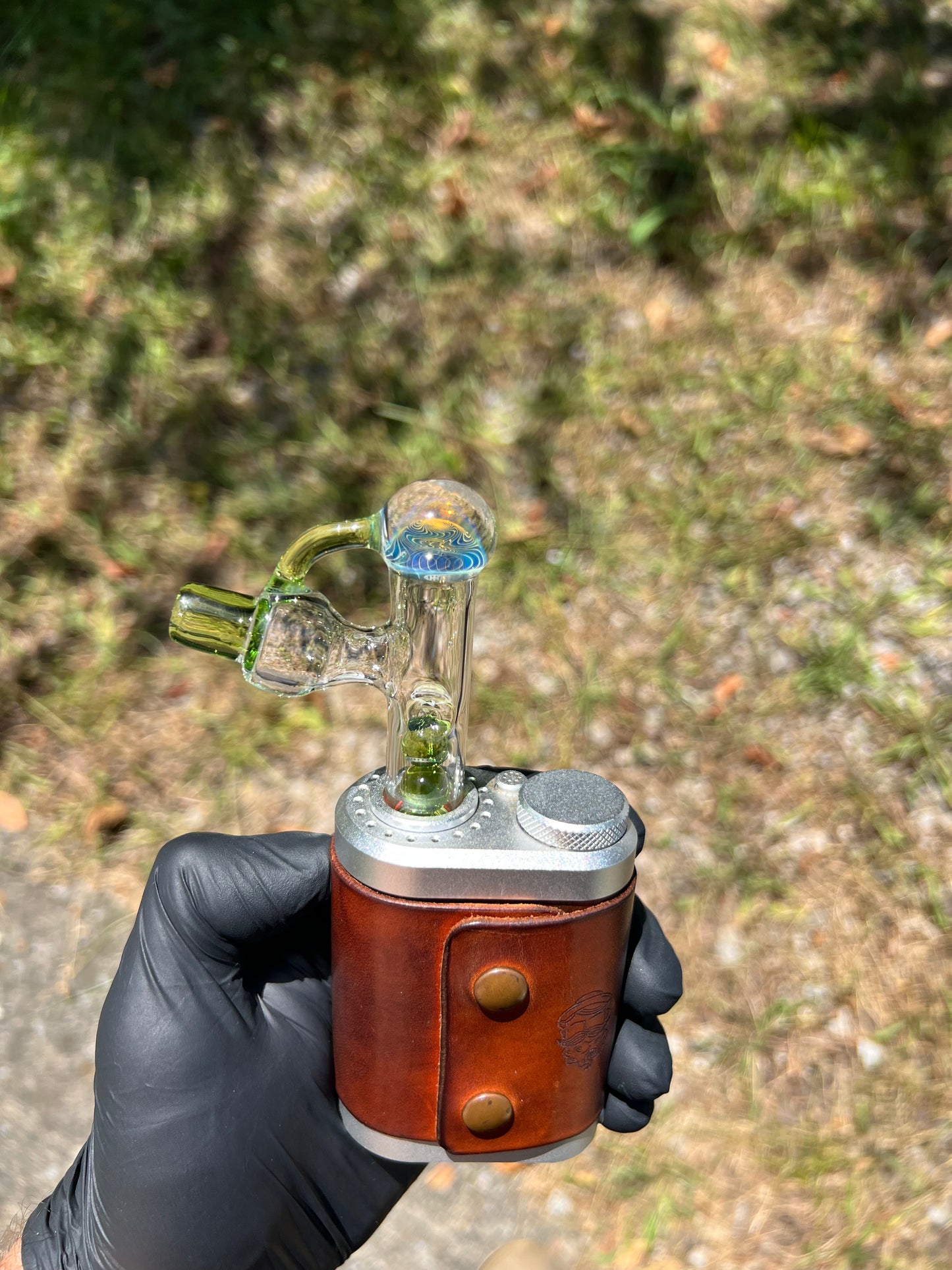 Tinymight Glass 3 Marble Stem implosion- Silver fume/ Absinthe #3