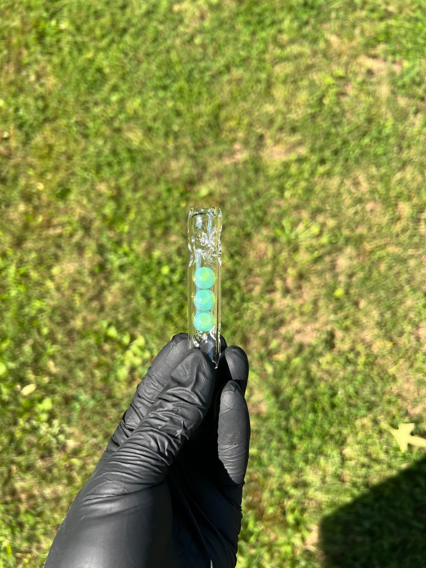 Tinymight Glass 3 Marble Stem w/dimpled mouthpiece - Green Opal