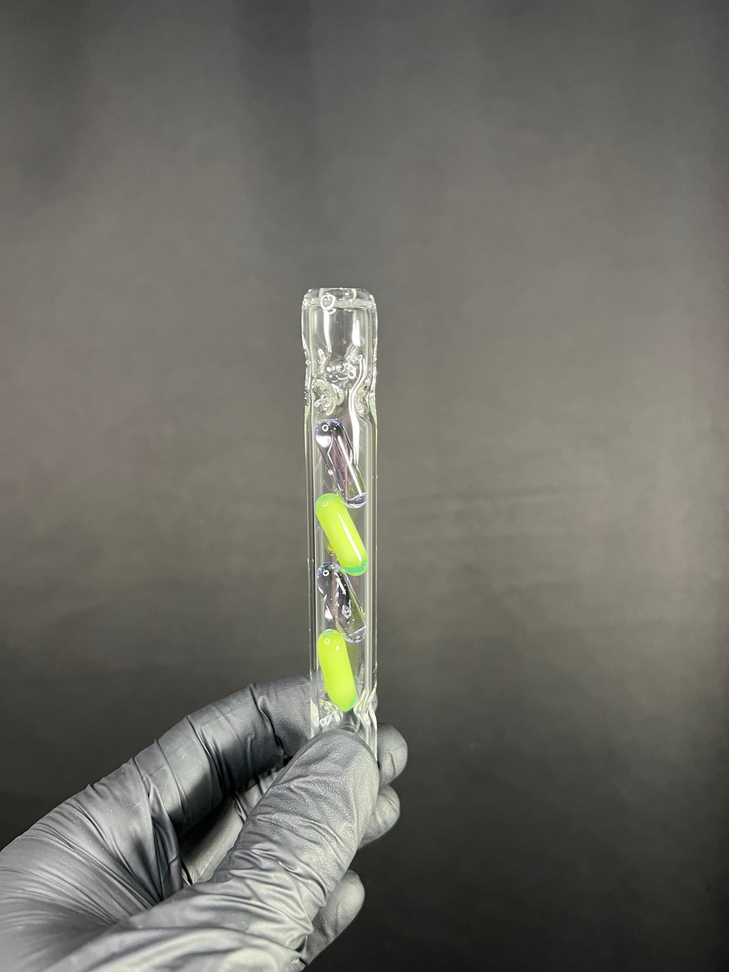 Glass 4 Terp Pill Stem w/ dimpled mouthpiece - Purple Rain/ Alien Green