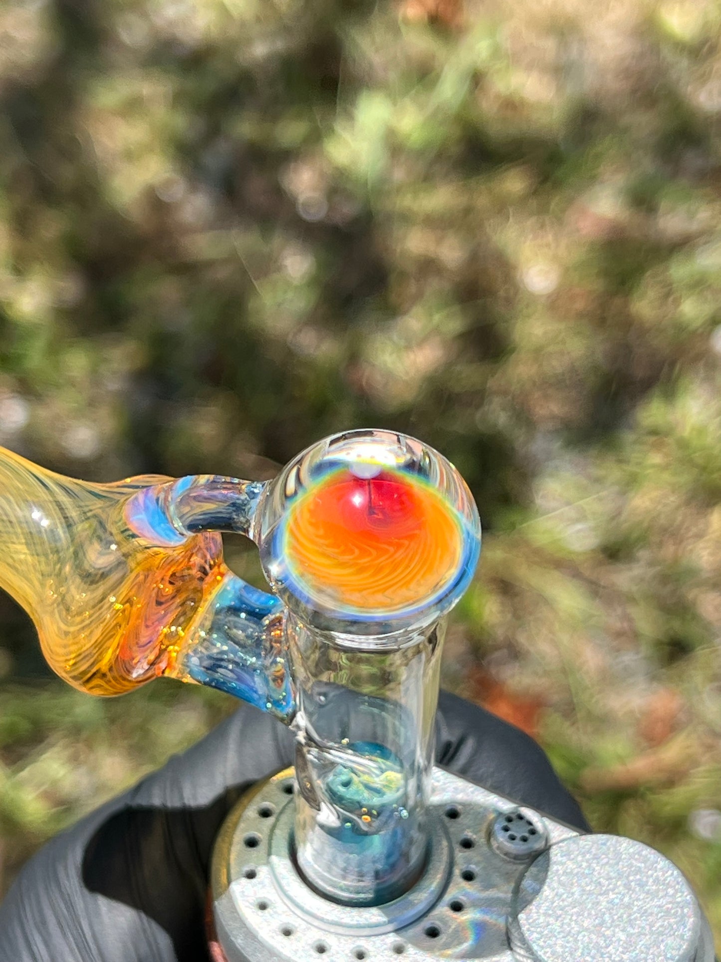 Tinymight Glass 3 Marble Stem implosion- Silver fume/ Marina