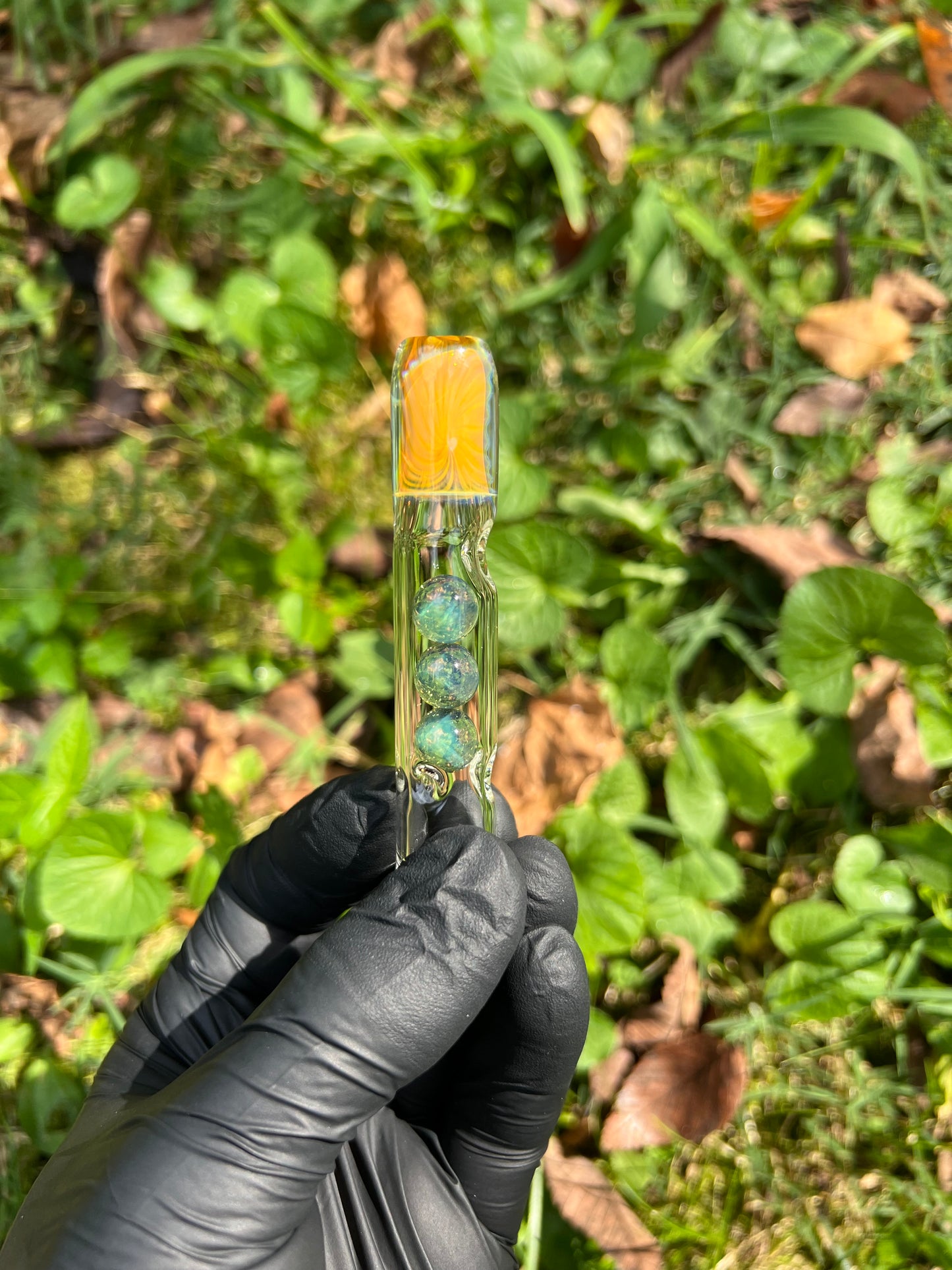 Tinymight Glass 3 Marble Stem w/color mouthpiece - Silver Fume/ Absinthe