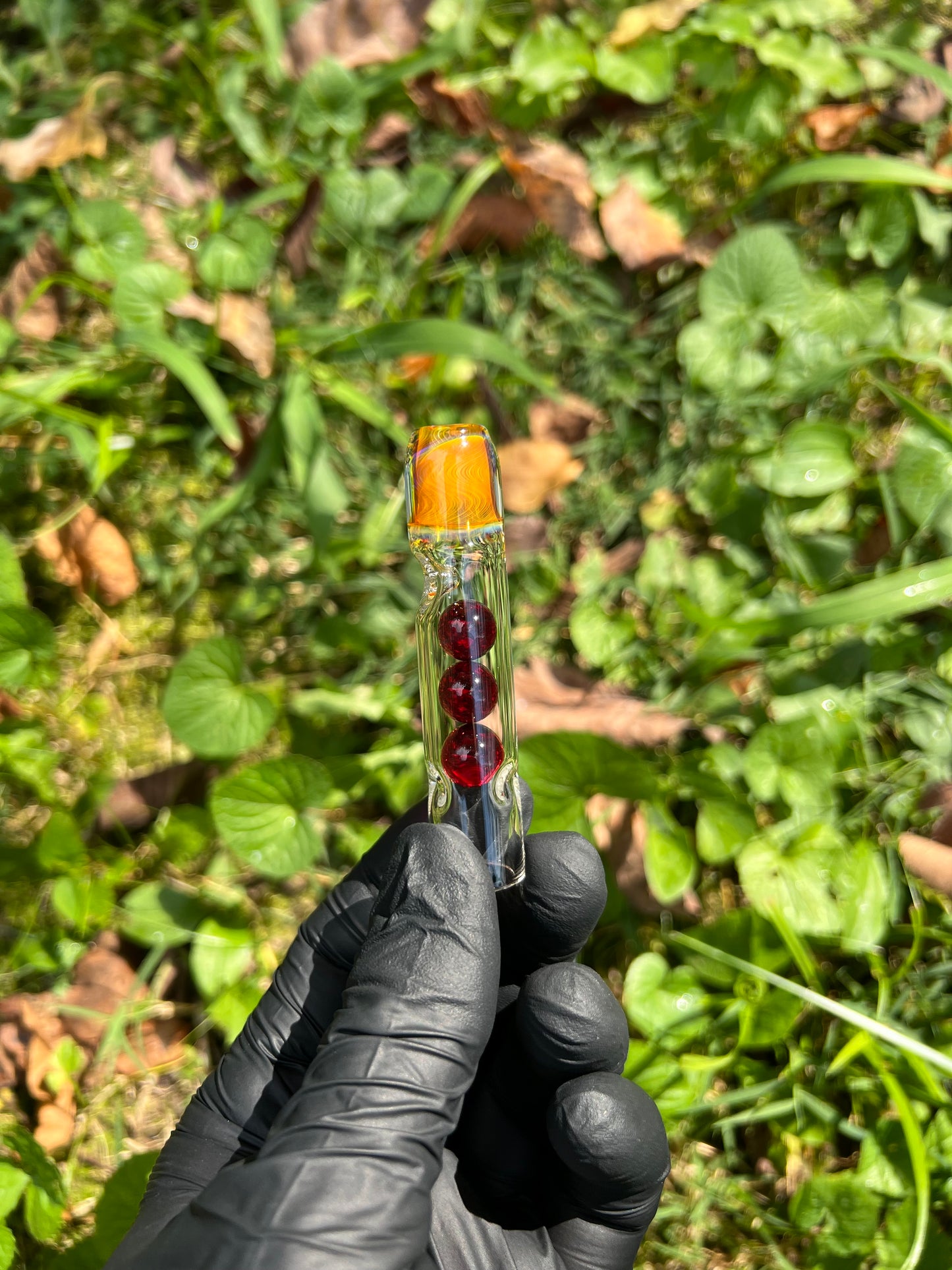 Tinymight Glass 3 Marble Stem w/color mouthpiece - Silver Fume/ Red