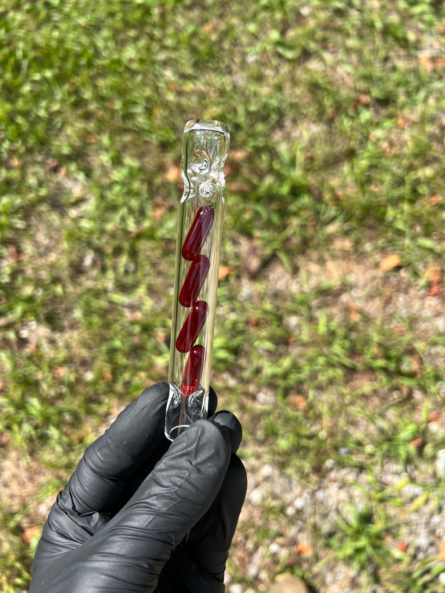 Tinymight Glass 4 Terp Pill Stem w/ dimpled mouthpiece - Red