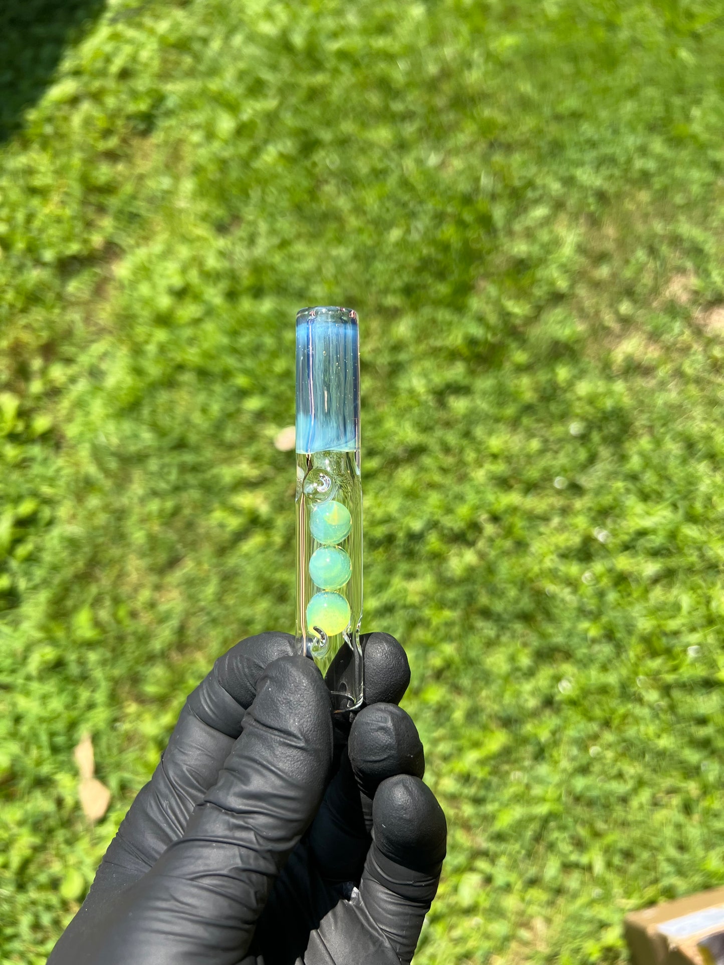 Tinymight Glass 3 Marble Stem w/ Color mouthpiece -Blue/ Green Opal