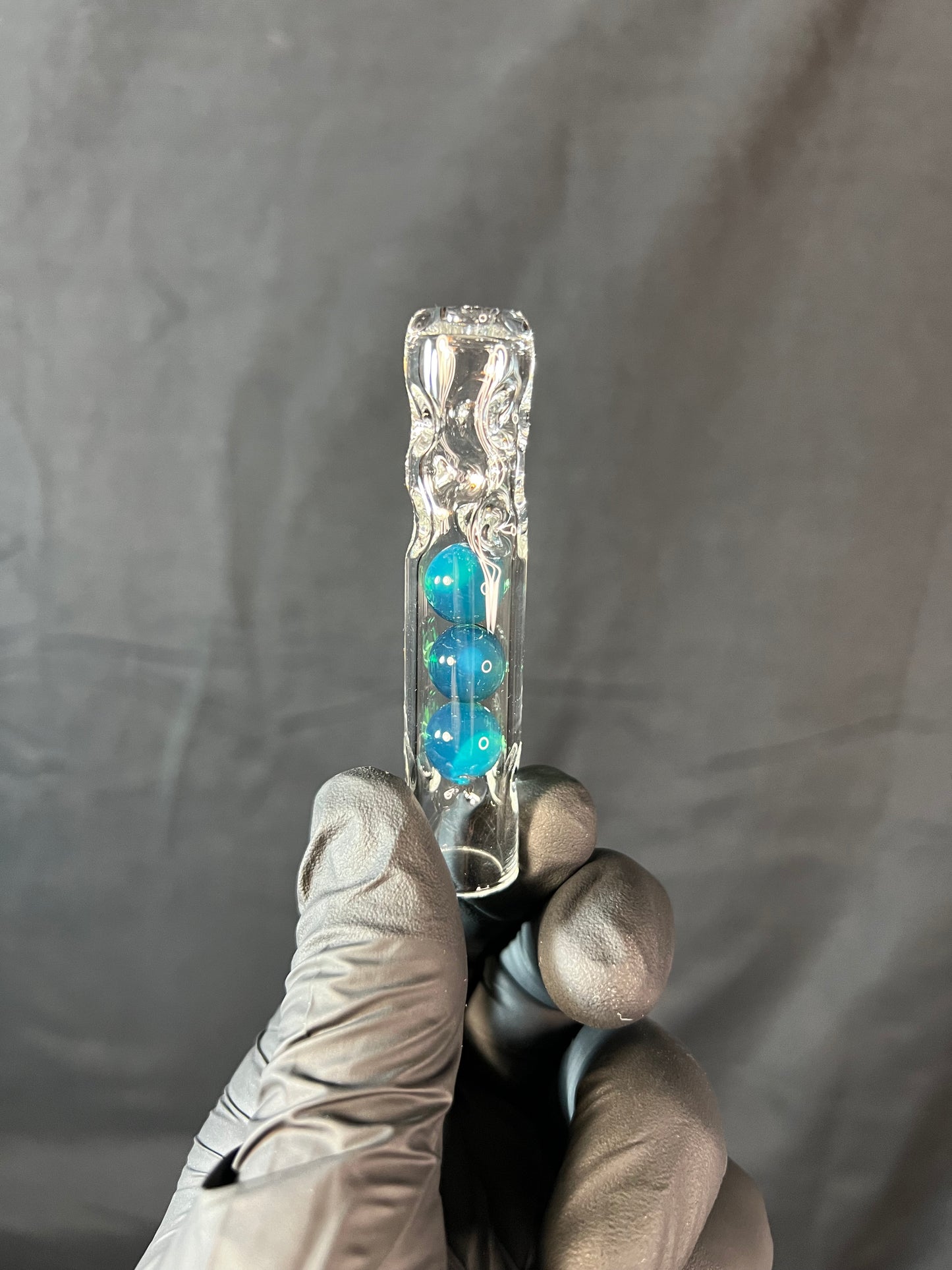 Tinymight Glass 3 Marble Stem w/dimpled mouthpiece - blue waves opal