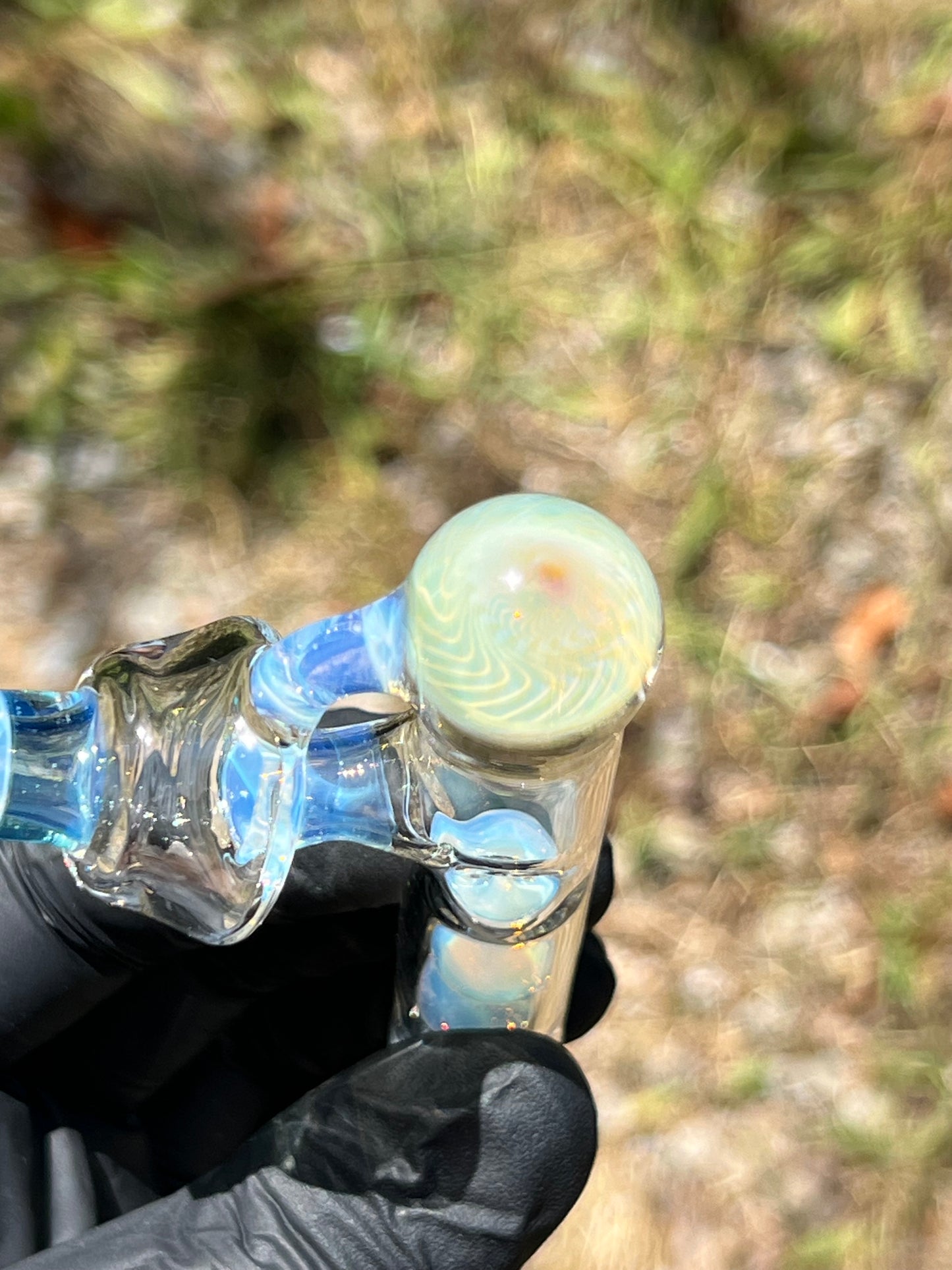 Tinymight Glass 3 Marble Stem implosion- Silver fume/Marina/ Ghost #2