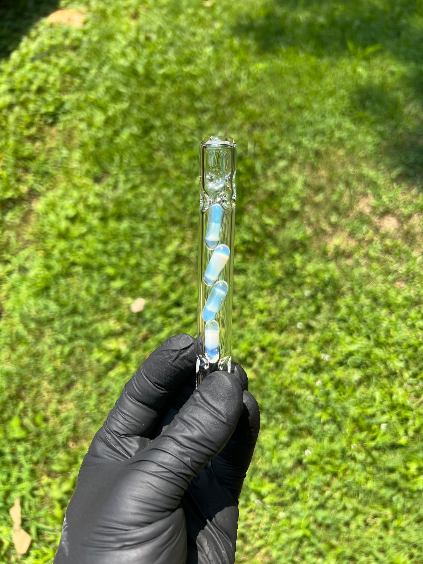 Tinymight Glass 4 Terp Pill Stem w/ dimpled mouthpiece - White opal