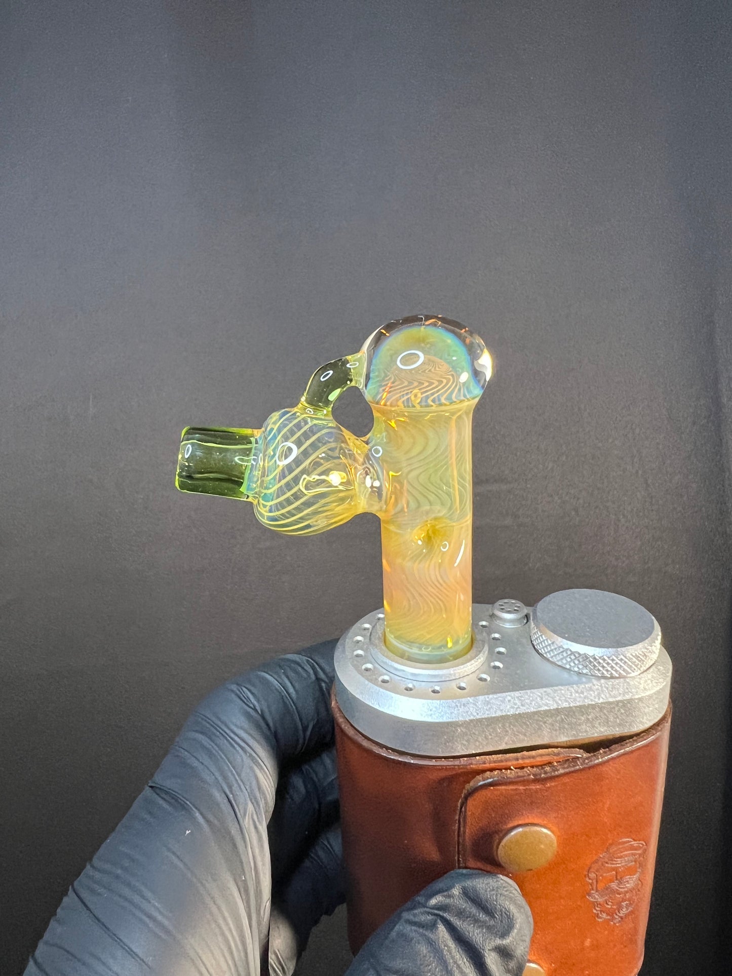 Tinymight Glass 4 Marble Stem Full Color implosion- Silver fume/ Absinthe