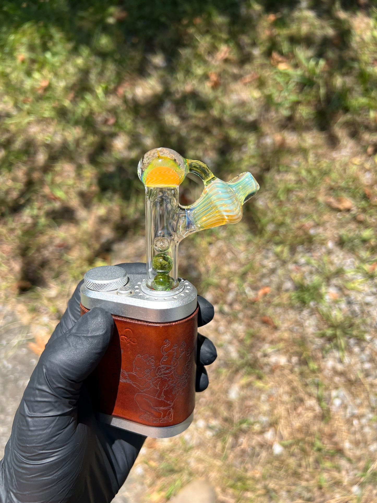 Tinymight Glass 3 Marble Stem implosion- Silver fume/ Absinthe #2