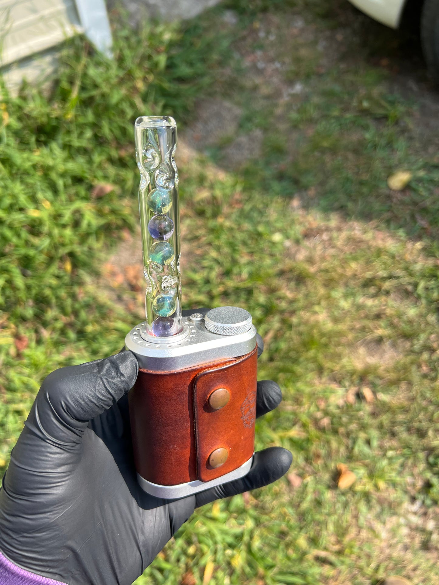Tinymight Glass 6 Marble Stem w/dimpled mouthpiece - milky yoshi/ purple