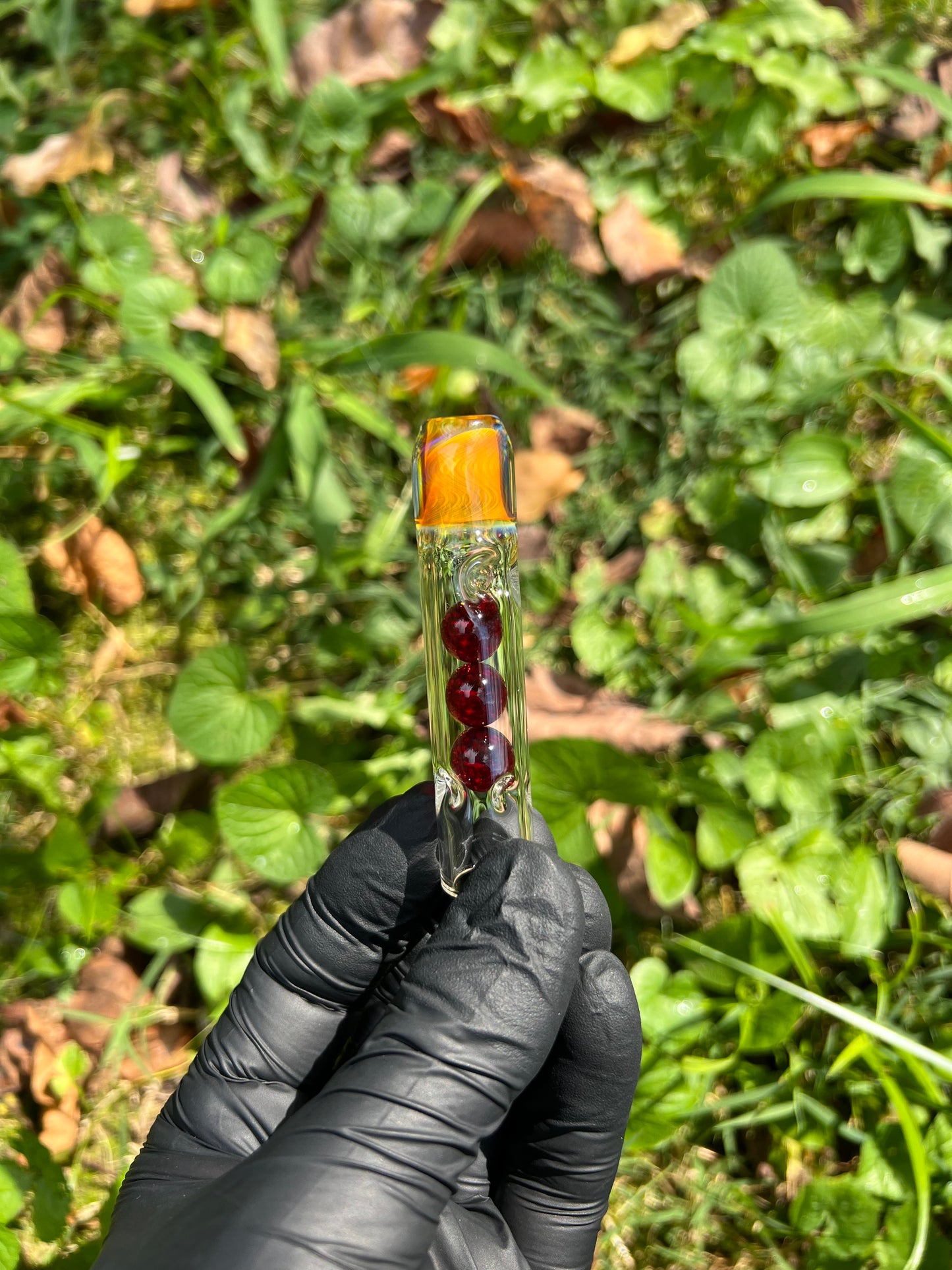 Tinymight Glass 3 Marble Stem w/color mouthpiece - Silver Fume/ Red