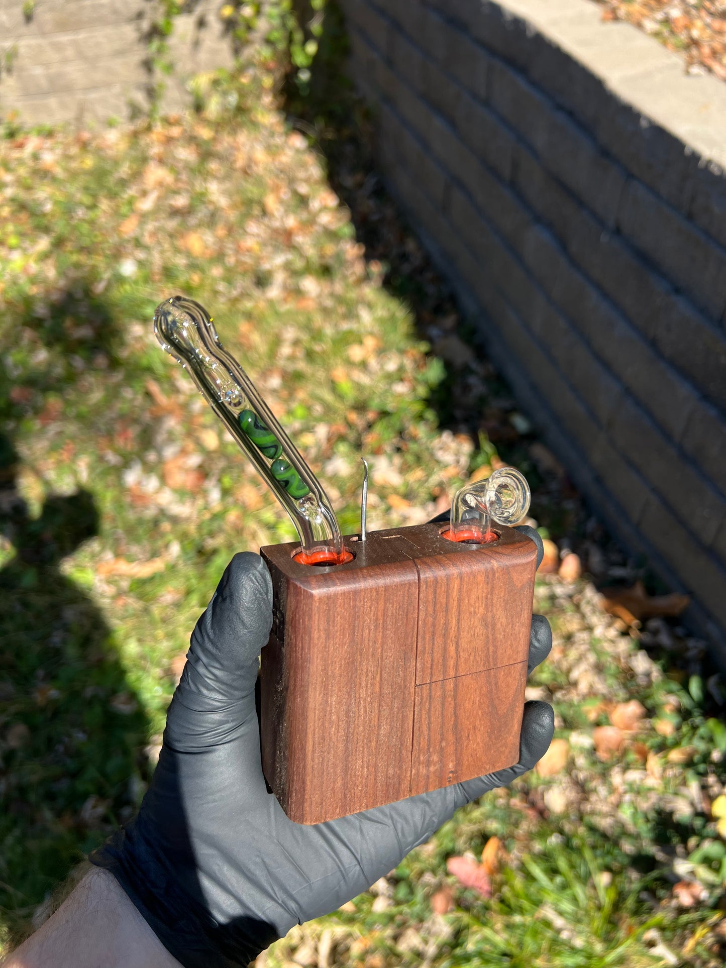Sticky Brick Runt/ Jr Glass 2 terp pill stem - Multi-Green Cane