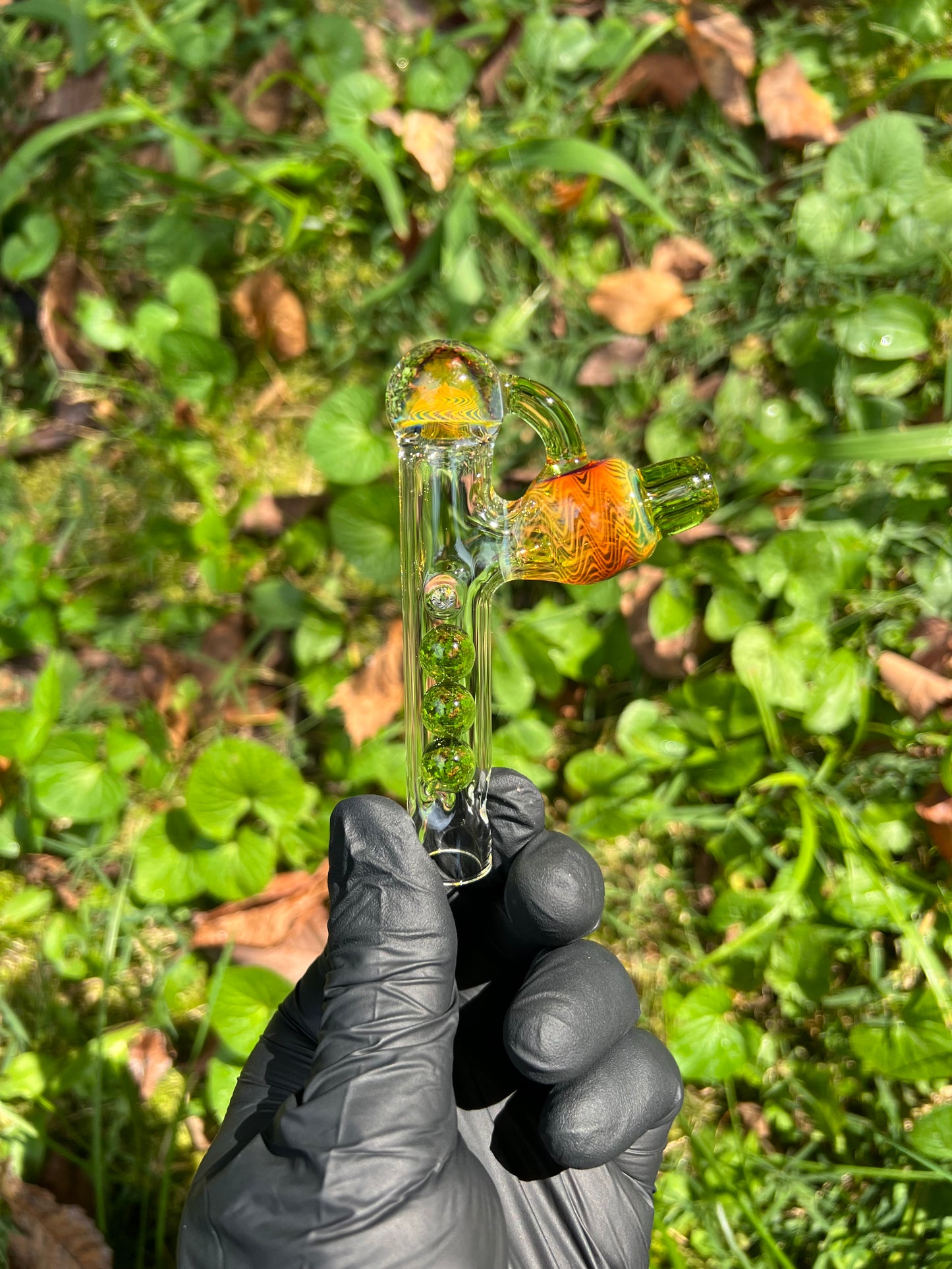 Tinymight Glass 3 Marble Stem implosion- Silver fume/ Absinthe #2