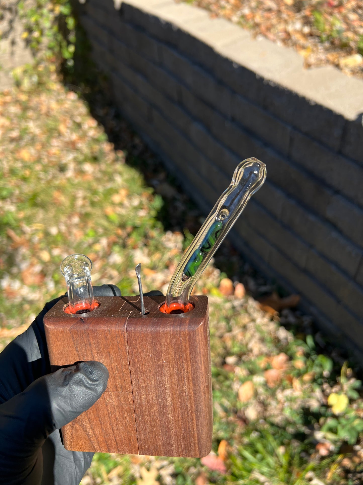 Sticky Brick Runt/ Jr Glass 2 terp pill stem - Multi-Green Cane