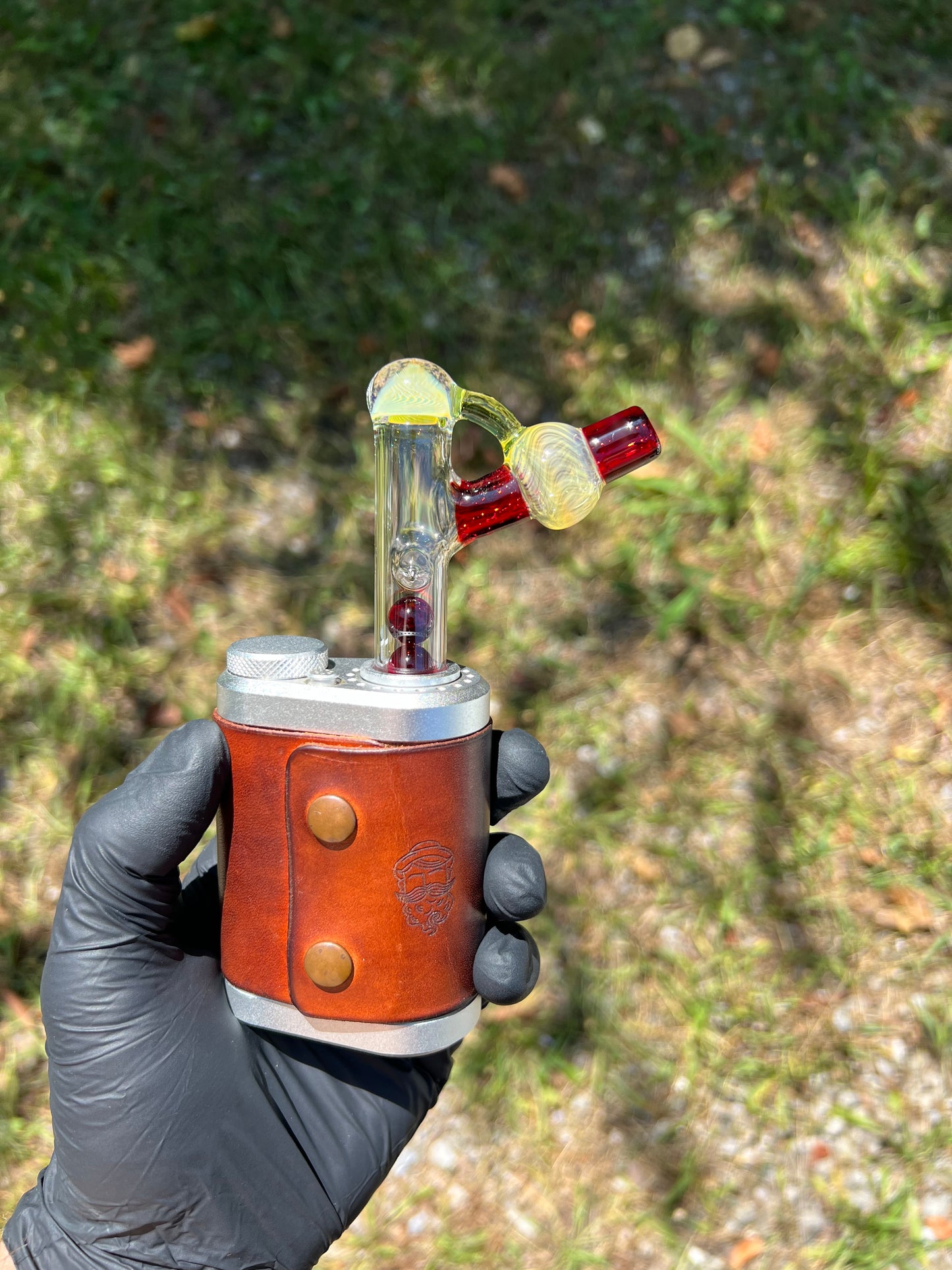 Tinymight Glass 3 Marble Stem implosion- Silver fume/Absinthe/ Red