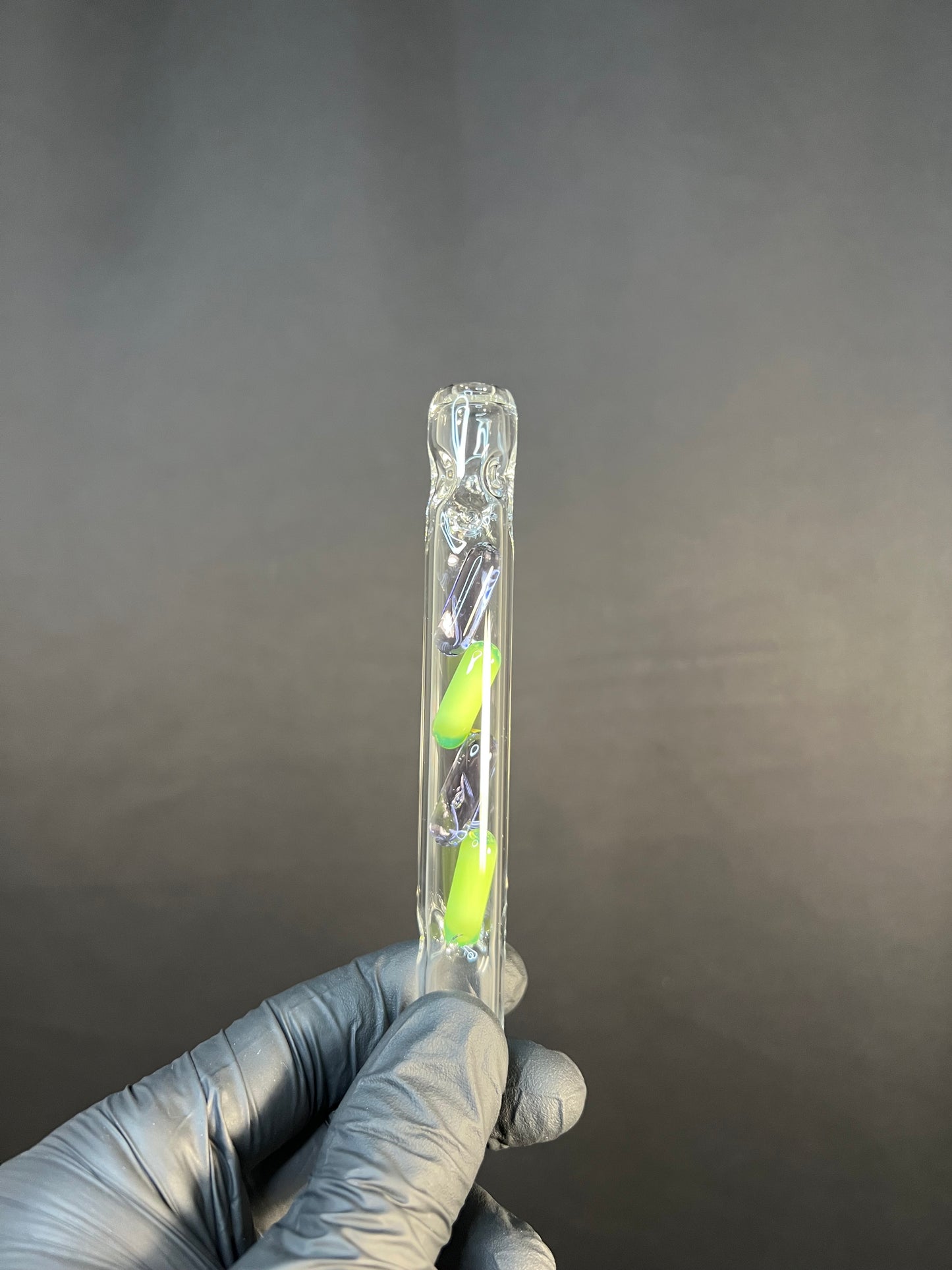 Glass 4 Terp Pill Stem w/ dimpled mouthpiece - Purple Rain/ Alien Green