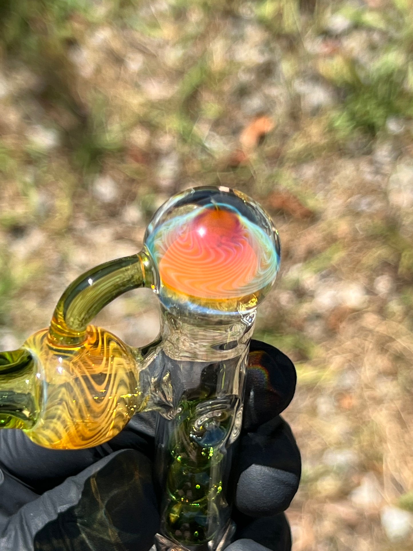 Tinymight Glass 3 Marble Stem implosion- Silver fume/ Absinthe #1