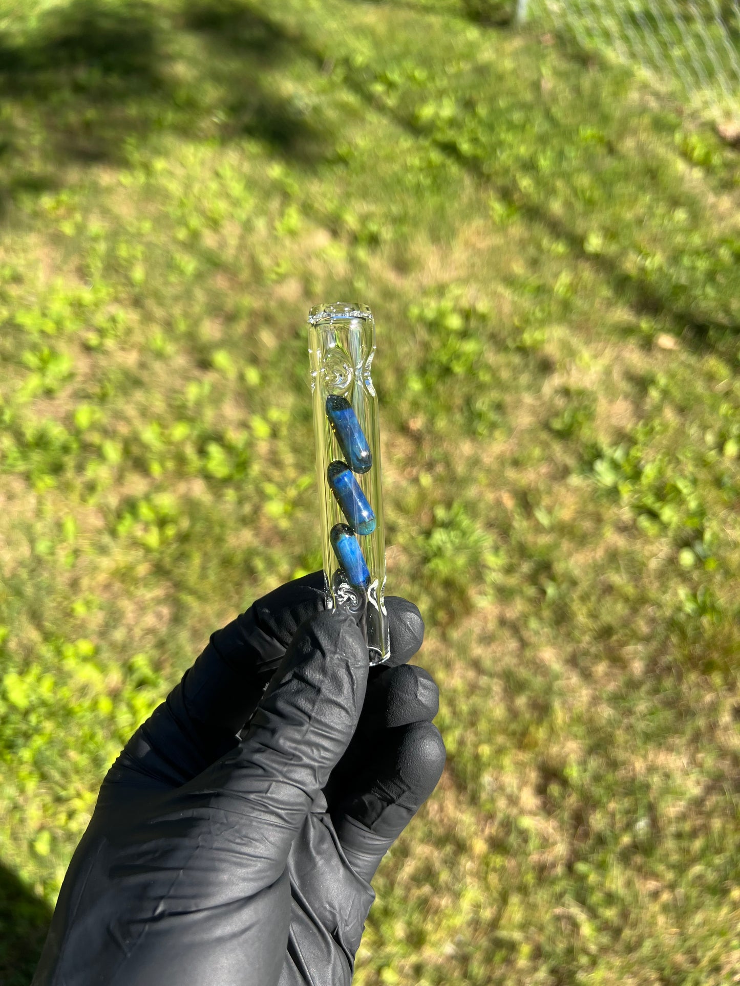 Tinymight Glass 3 Terp Pill Stem w/ dimpled mouthpiece - Blue Honey