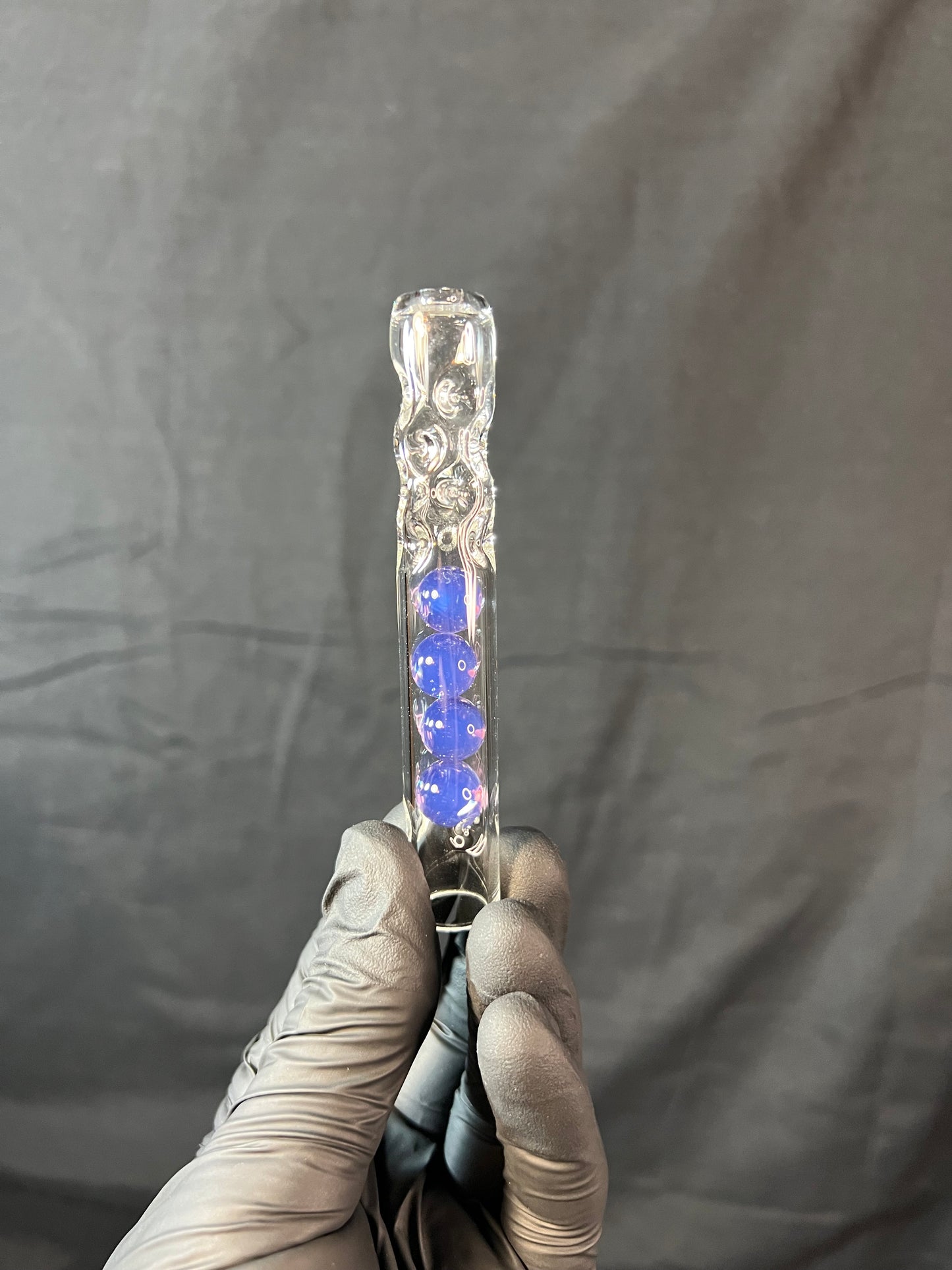 Tinymight Glass 4 Marble Stem w/dimpled mouthpiece - dense purple amethyst