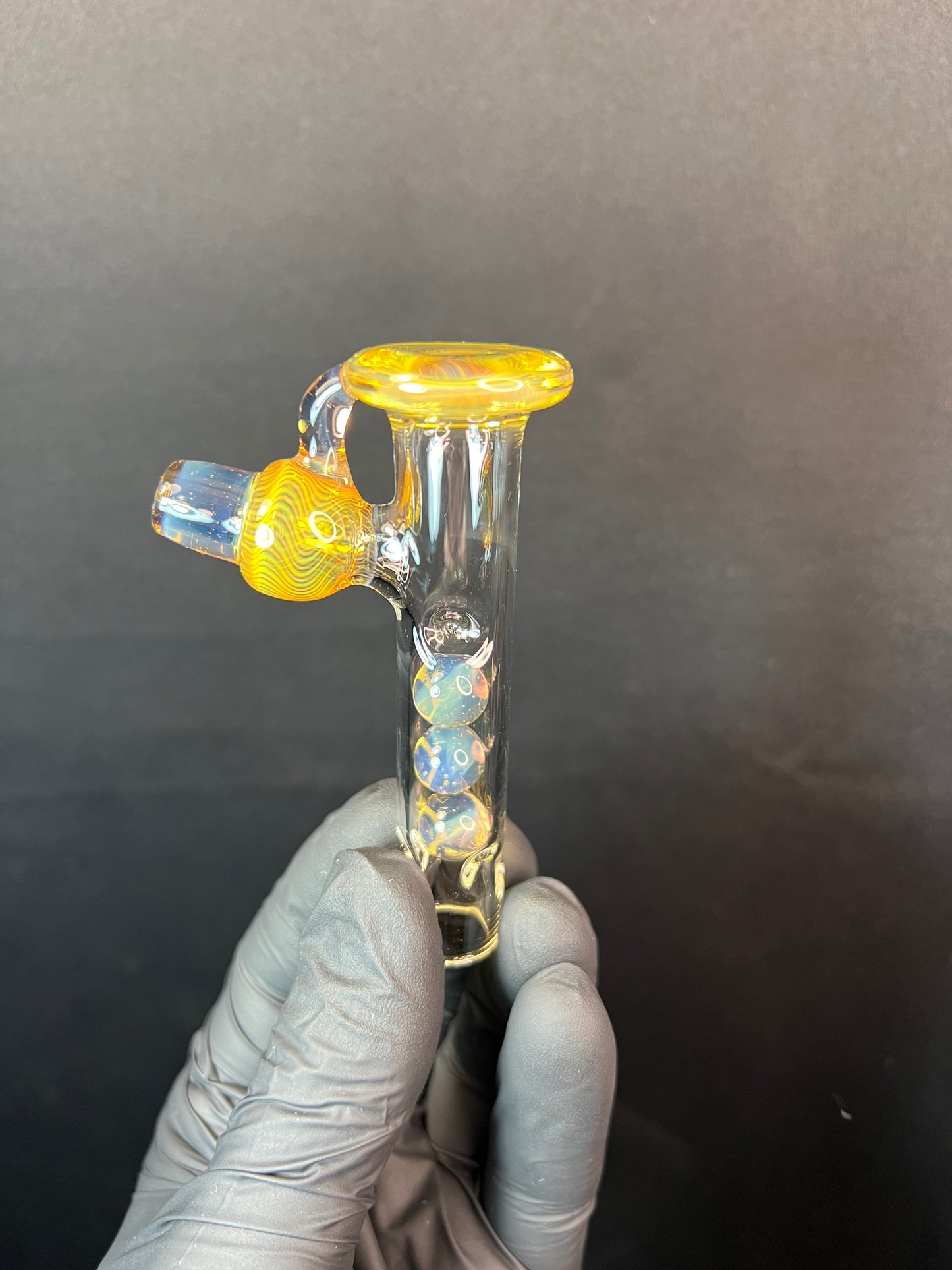 Tinymight Glass 3 Marble Stem implosion- Silver fume/ Milky Yoshi (CFL) #1
