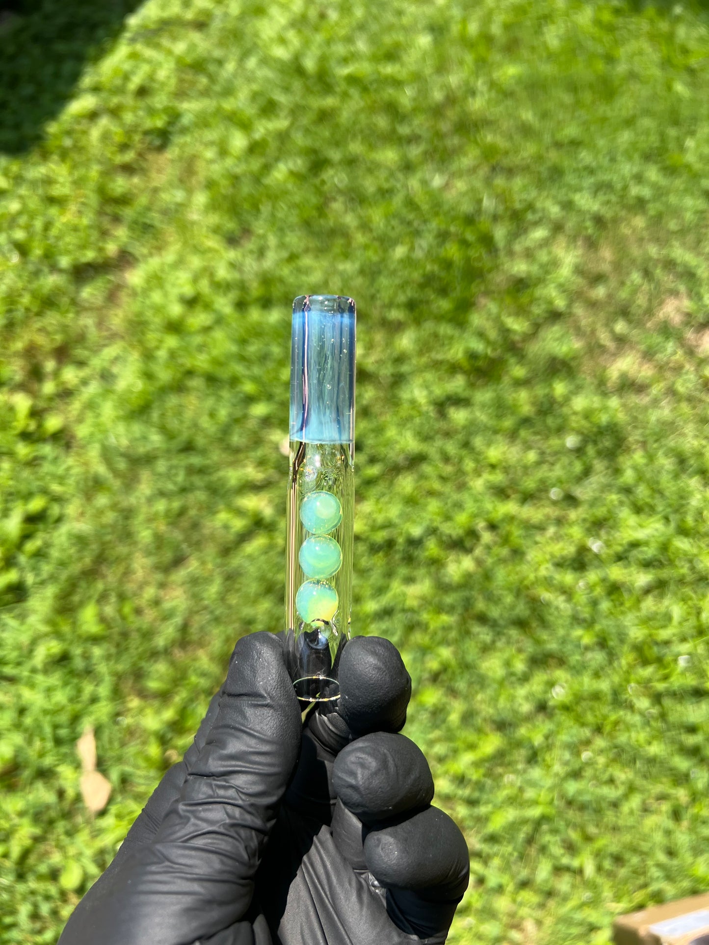 Tinymight Glass 3 Marble Stem w/ Color mouthpiece -Blue/ Green Opal