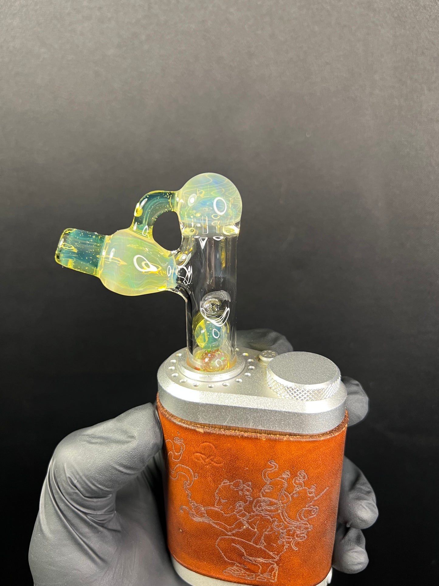 Tinymight Glass 3 Marble Stem implosion- Silver fume/ Milky Yoshi (CFL) #2