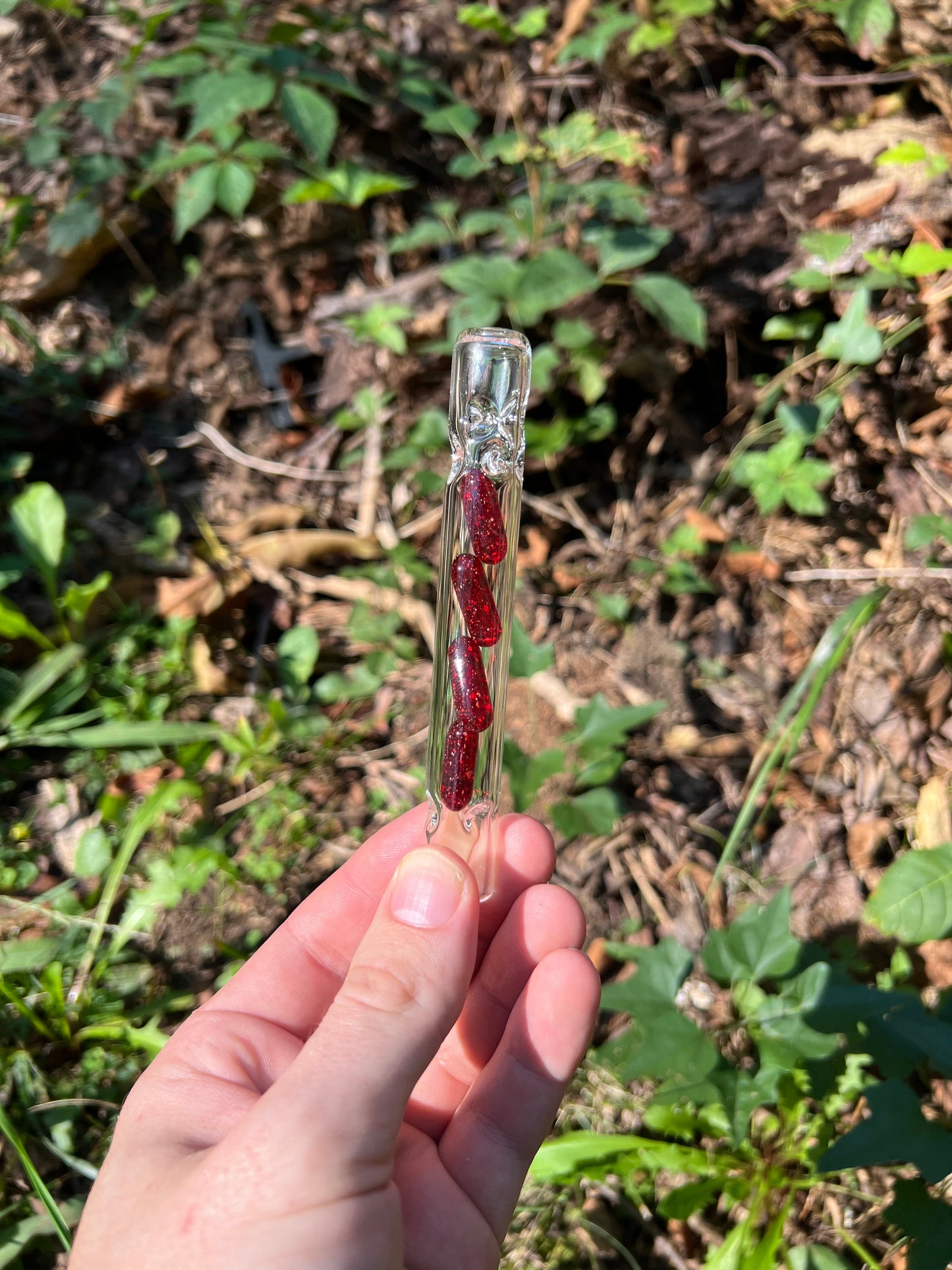 Tinymight Glass 4 Terp Pill Stem w/ dimpled mouthpiece - Red Blizzard