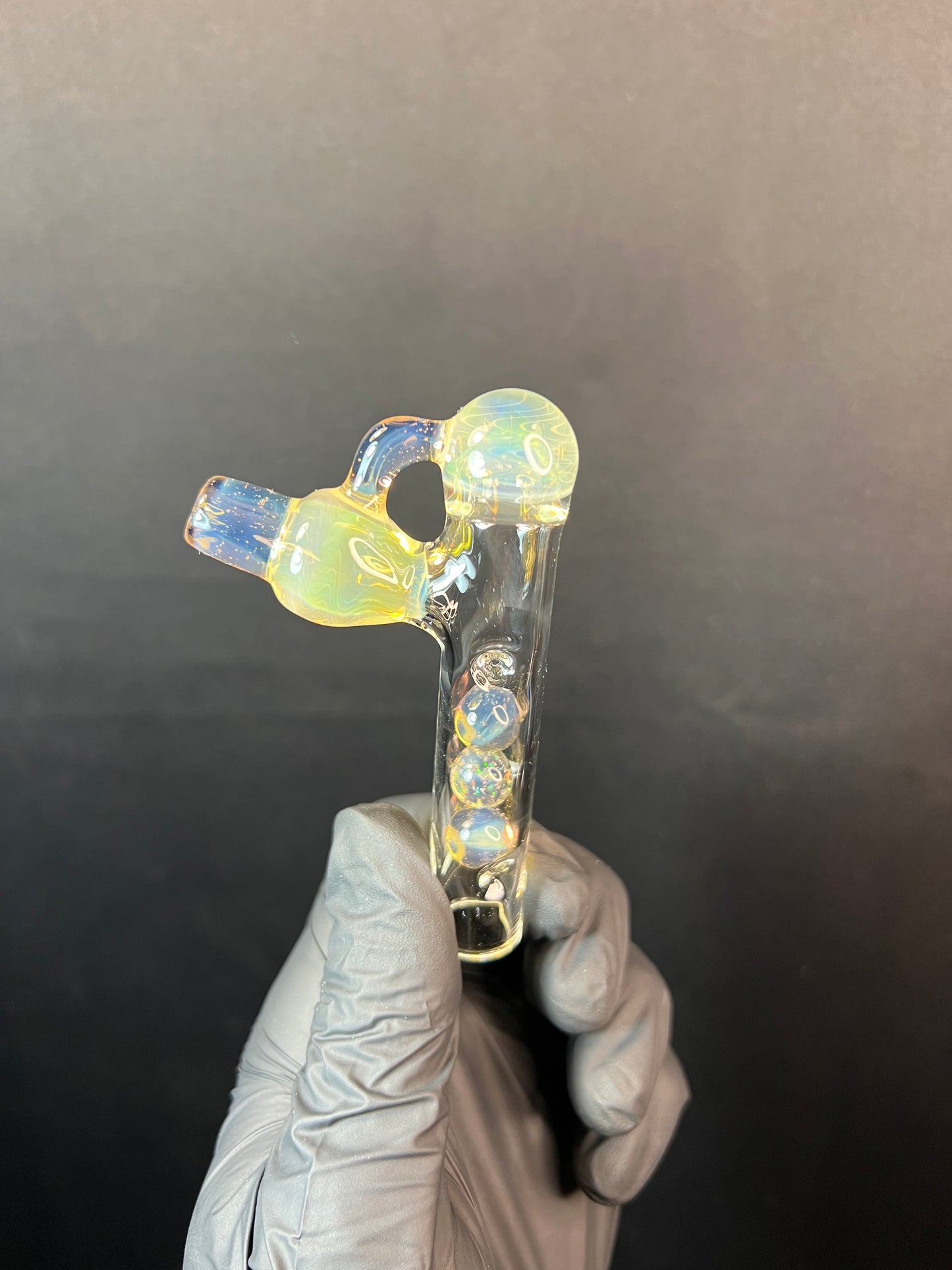 Tinymight Glass 3 Marble Stem implosion- Silver fume/ Milky Yoshi (CFL) #2