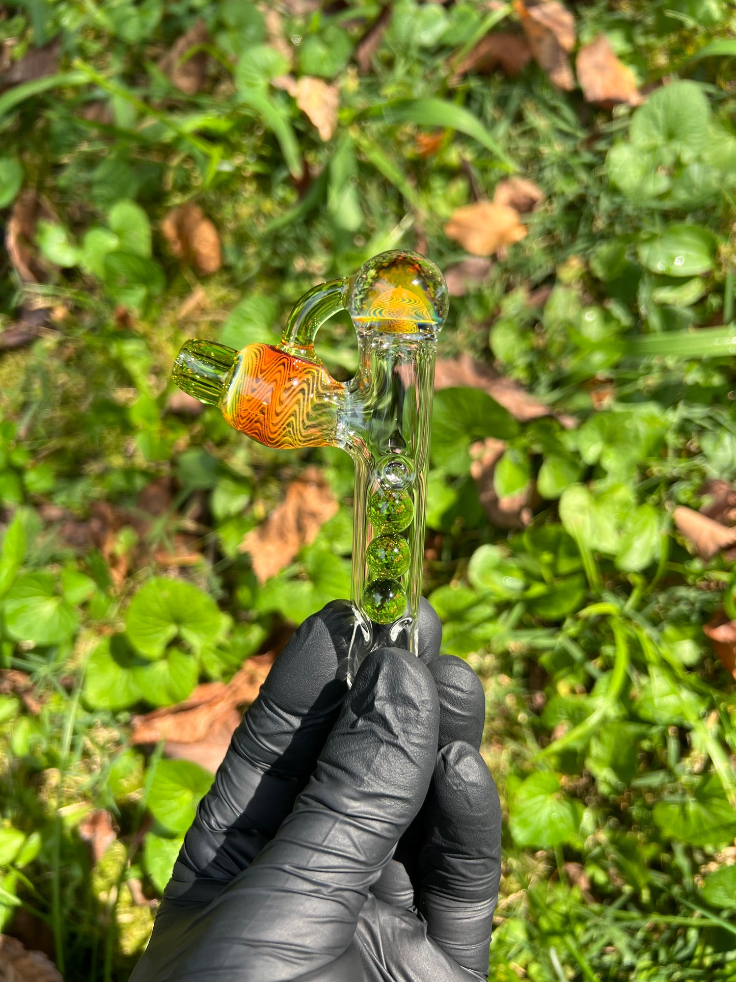 Tinymight Glass 3 Marble Stem implosion- Silver fume/ Absinthe #2