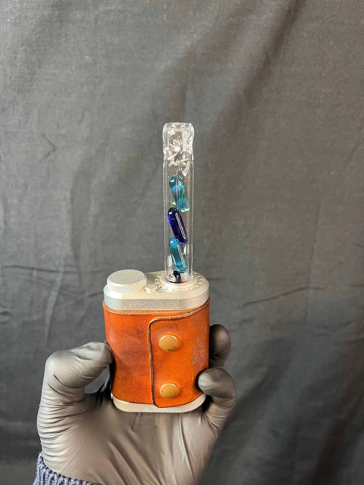 Tinymight Glass 4 Terp Pill Stem w/ dimpled mouthpiece - blue waves opal/ cobalt