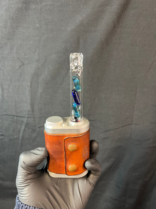 Tinymight Glass 4 Terp Pill Stem w/ dimpled mouthpiece - blue waves opal/ cobalt