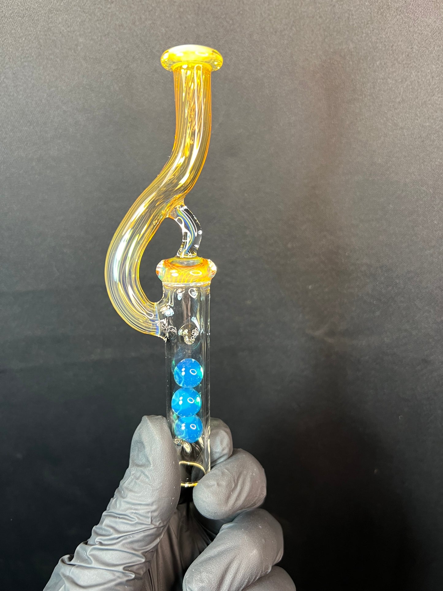 Tinymight Glass 3 Marble Stem implosion- Silver fume/ Marina #2