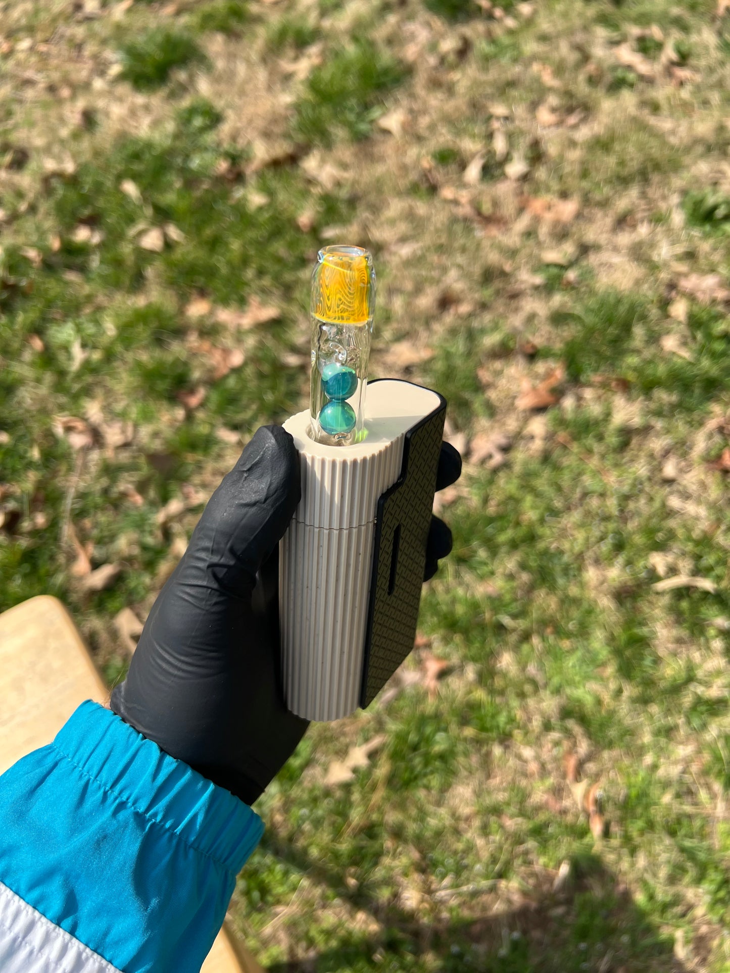 Frolic glass 2 marble stem w/ fume mp- Blue Waves Opal