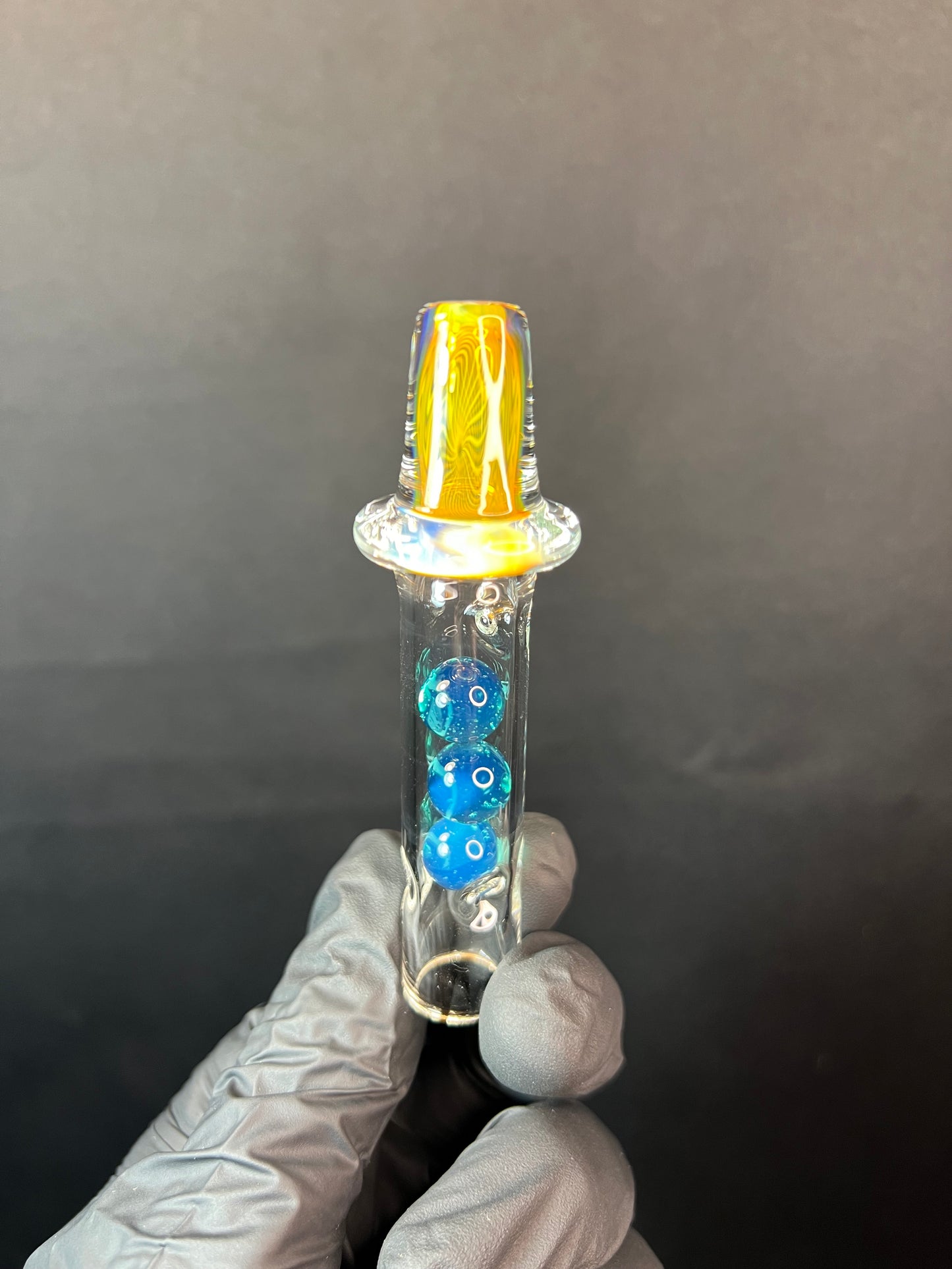 Tinymight Glass 3 Marble Stem w/color mouthpiece - Silver Fume/ Marina #5