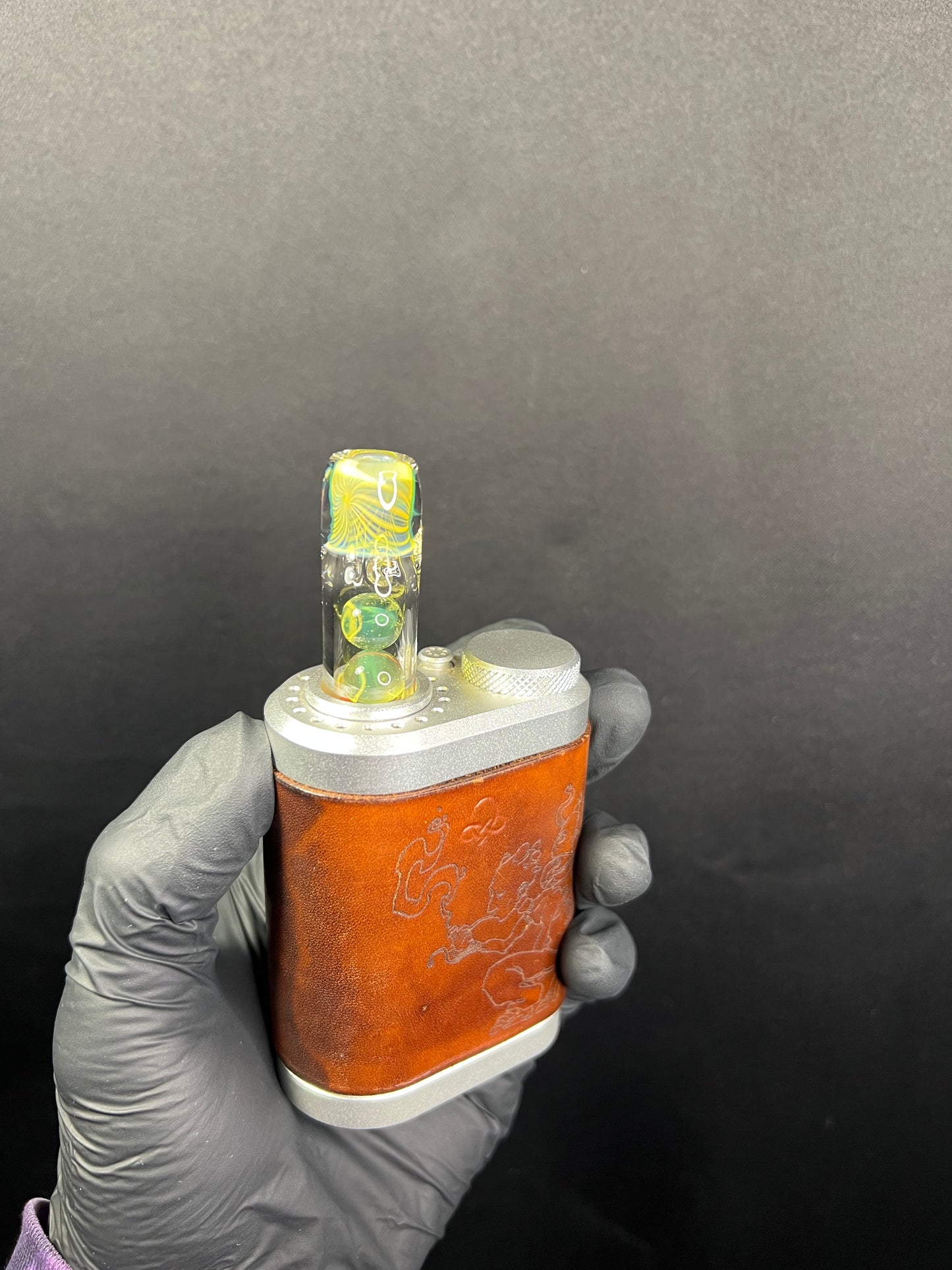 Tinymight Glass 3 Marble Stem w/color mouthpiece - Silver Fume/ milky yoshi (CFL) #2