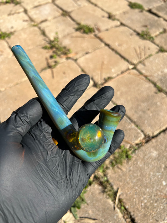 14mm Glass J hook w/ marble - Blue Honey